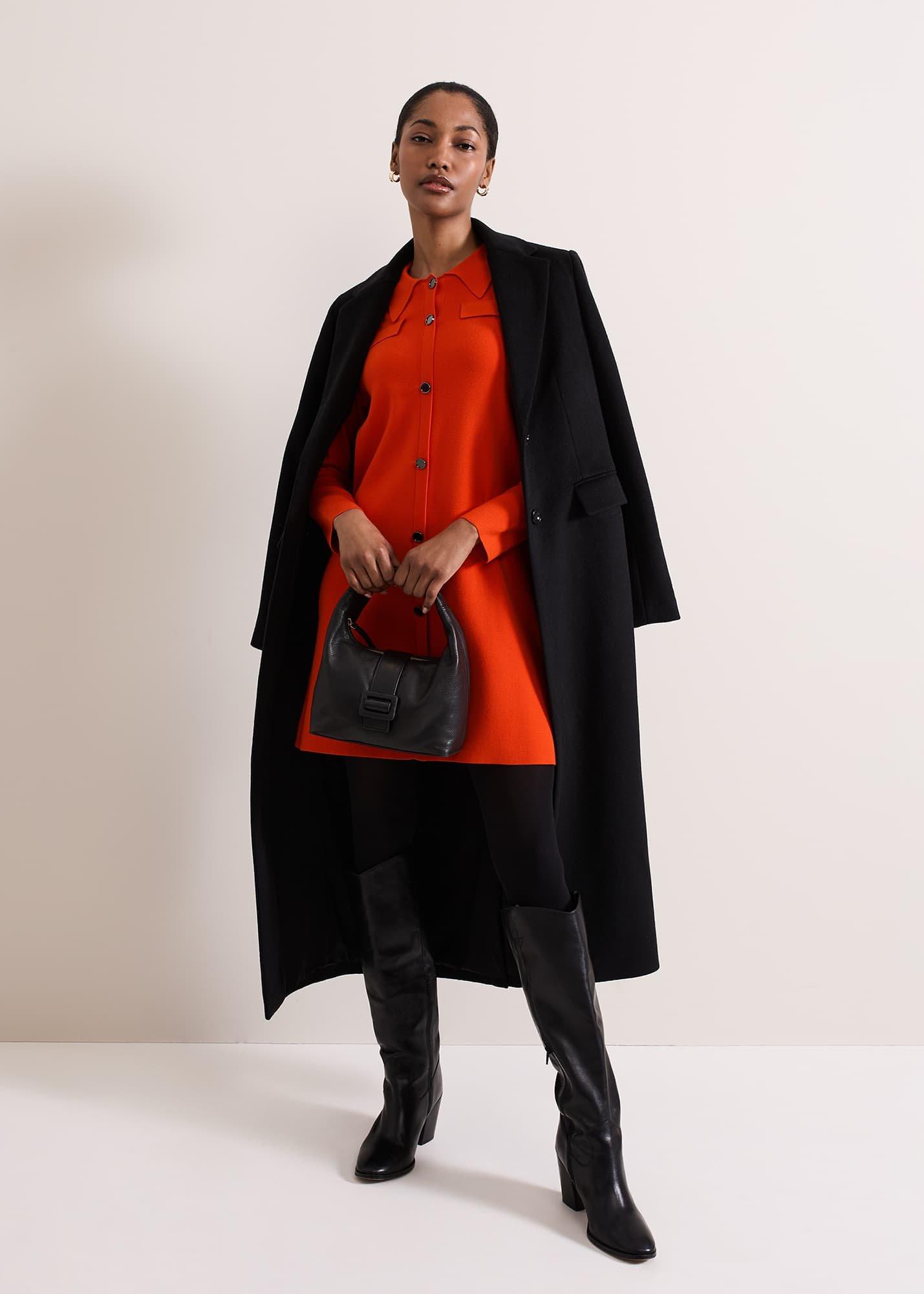 ${product-id}-Azealia Fine Knit Collared Tunic Dress-Orange-${view-type}