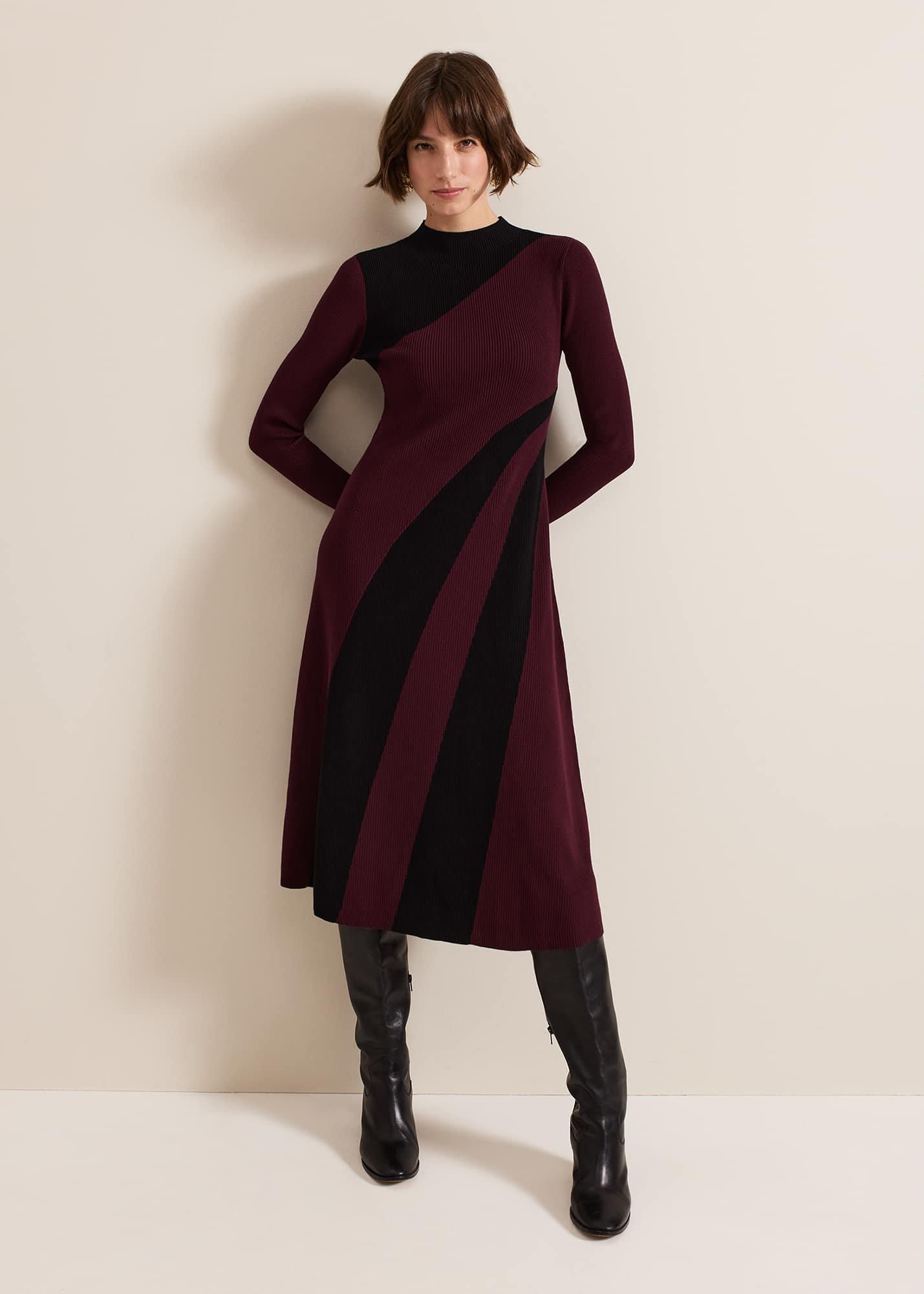 ${product-id}-Julie Ribbed Fit And Flare Midi Dress-Burgundy-${view-type}