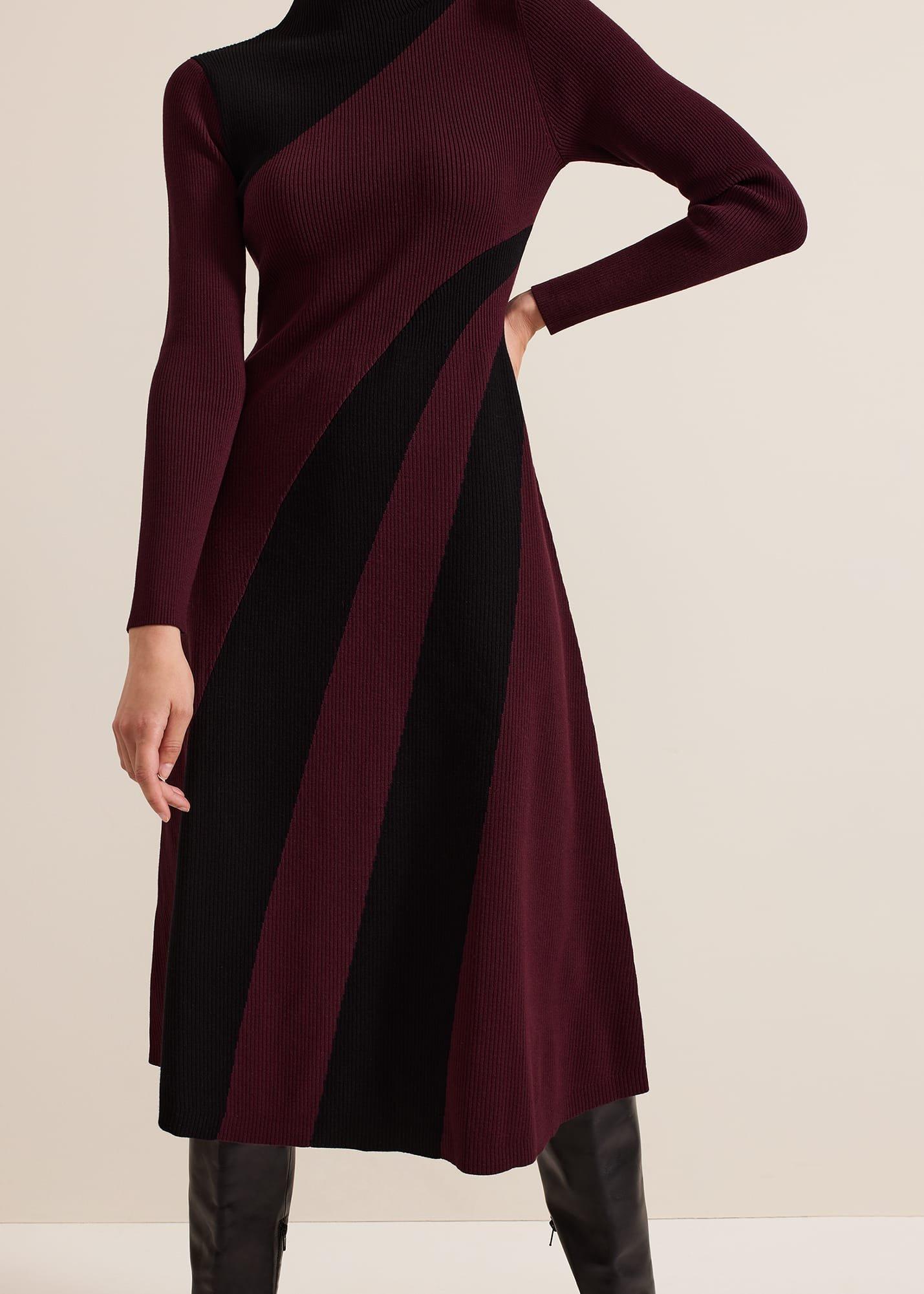 ${product-id}-Julie Ribbed Fit And Flare Midi Dress-Burgundy-${view-type}