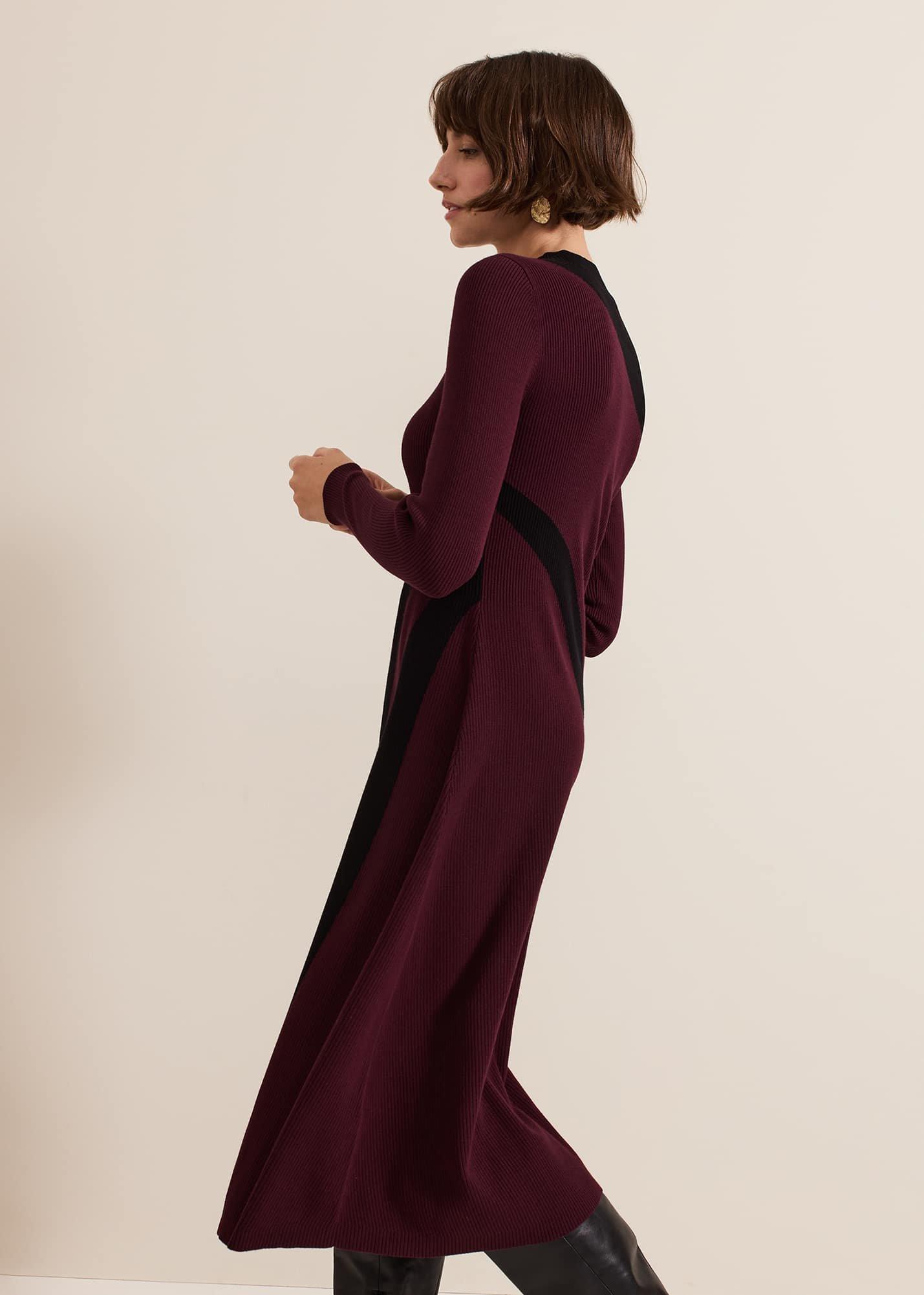 ${product-id}-Julie Ribbed Fit And Flare Midi Dress-Burgundy-${view-type}