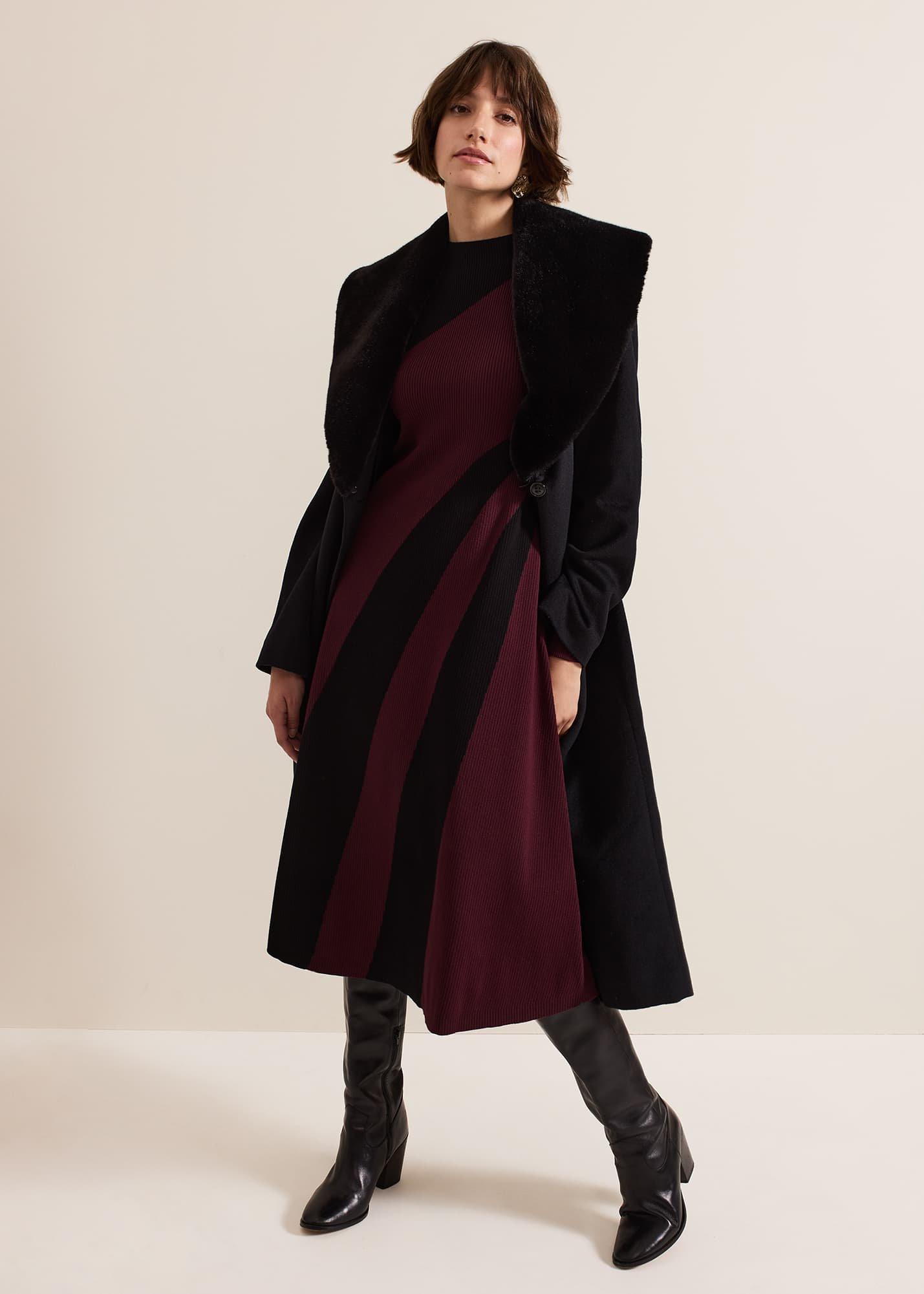 ${product-id}-Julie Ribbed Fit And Flare Midi Dress-Burgundy-${view-type}