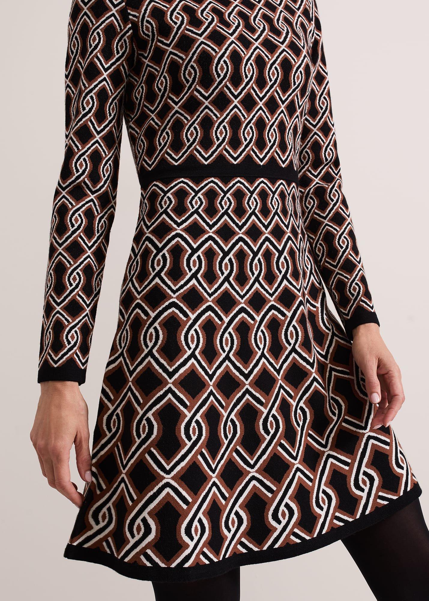 ${product-id}-Josie Jacquard Fit And Flare Swing Dress-Black/Multi-${view-type}