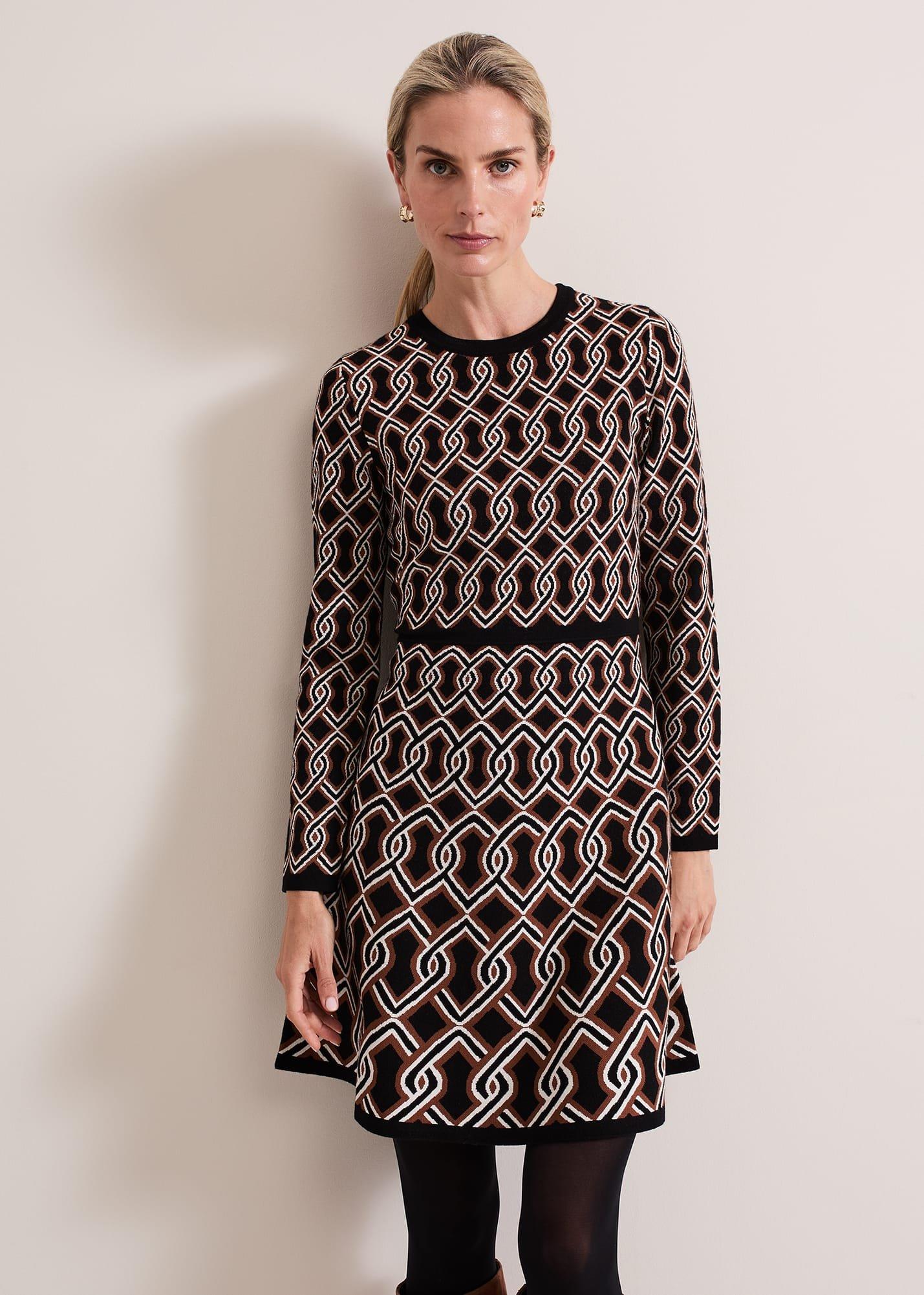 ${product-id}-Josie Jacquard Fit And Flare Swing Dress-Black/Multi-${view-type}