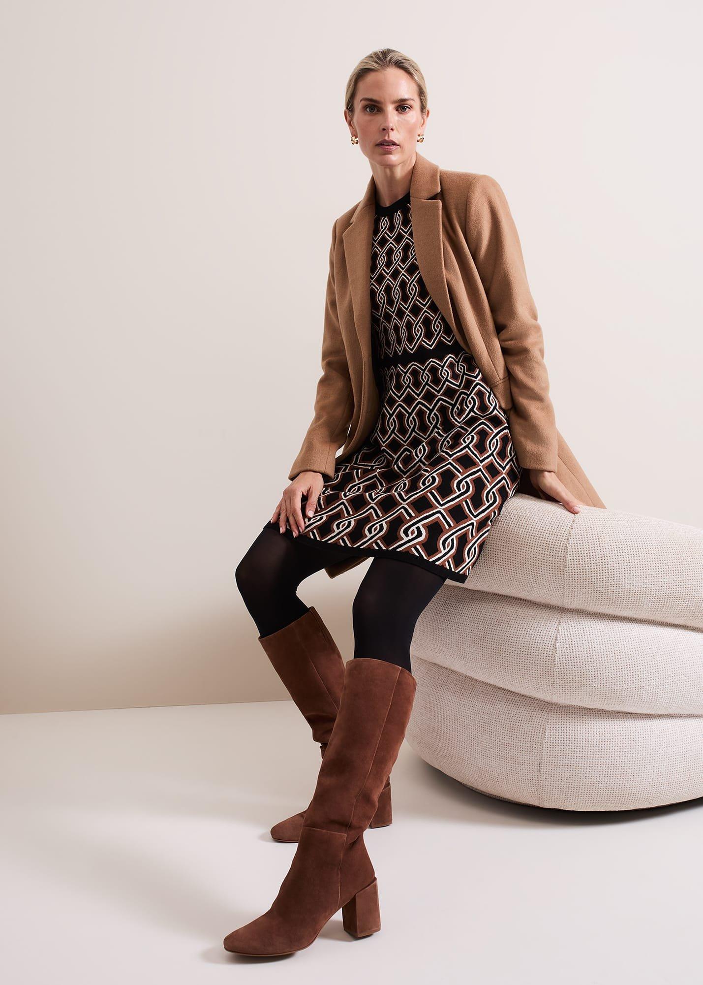 ${product-id}-Josie Jacquard Fit And Flare Swing Dress-Black/Multi-${view-type}