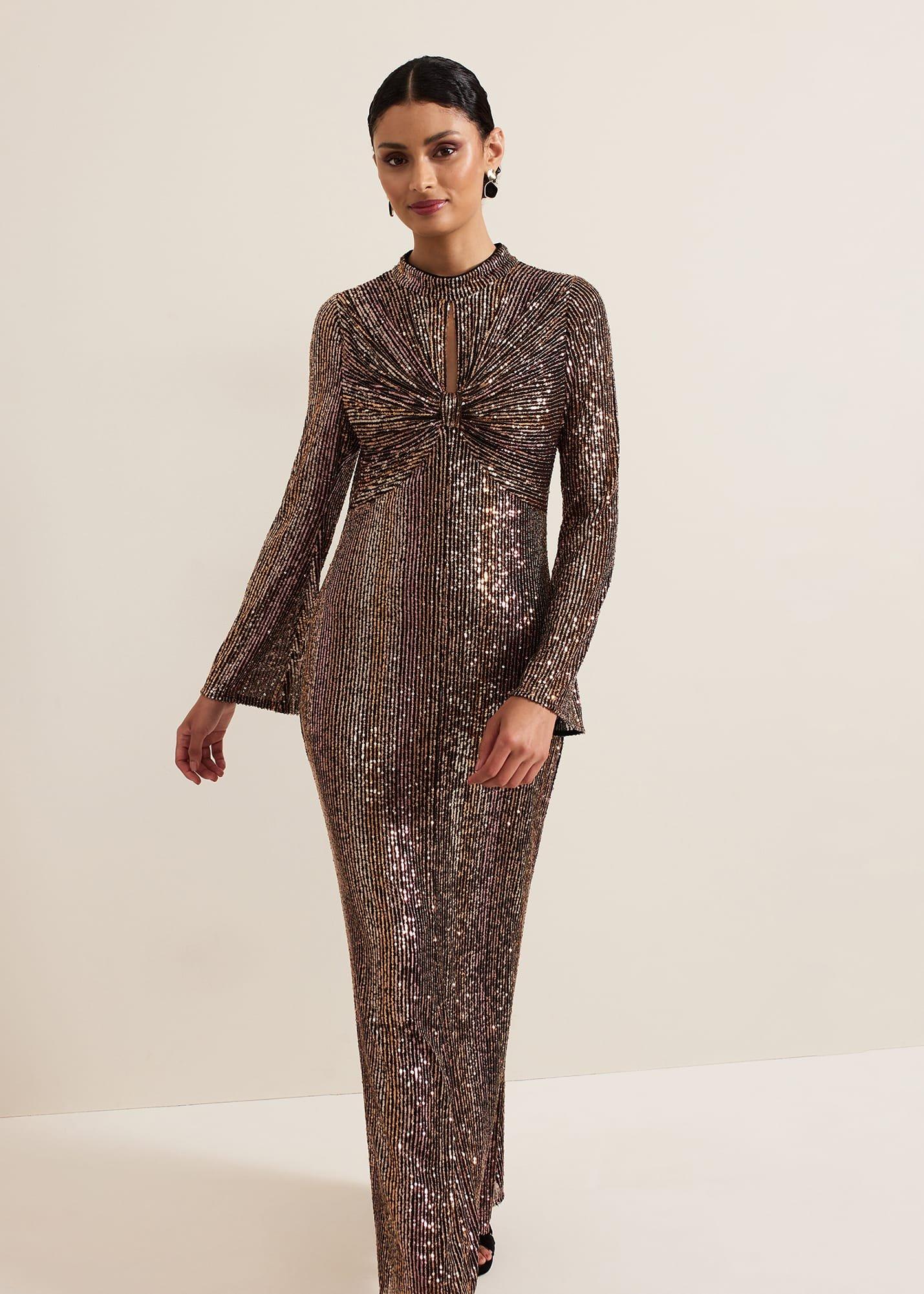 Renila Sequin Long Sleeved Maxi Dress