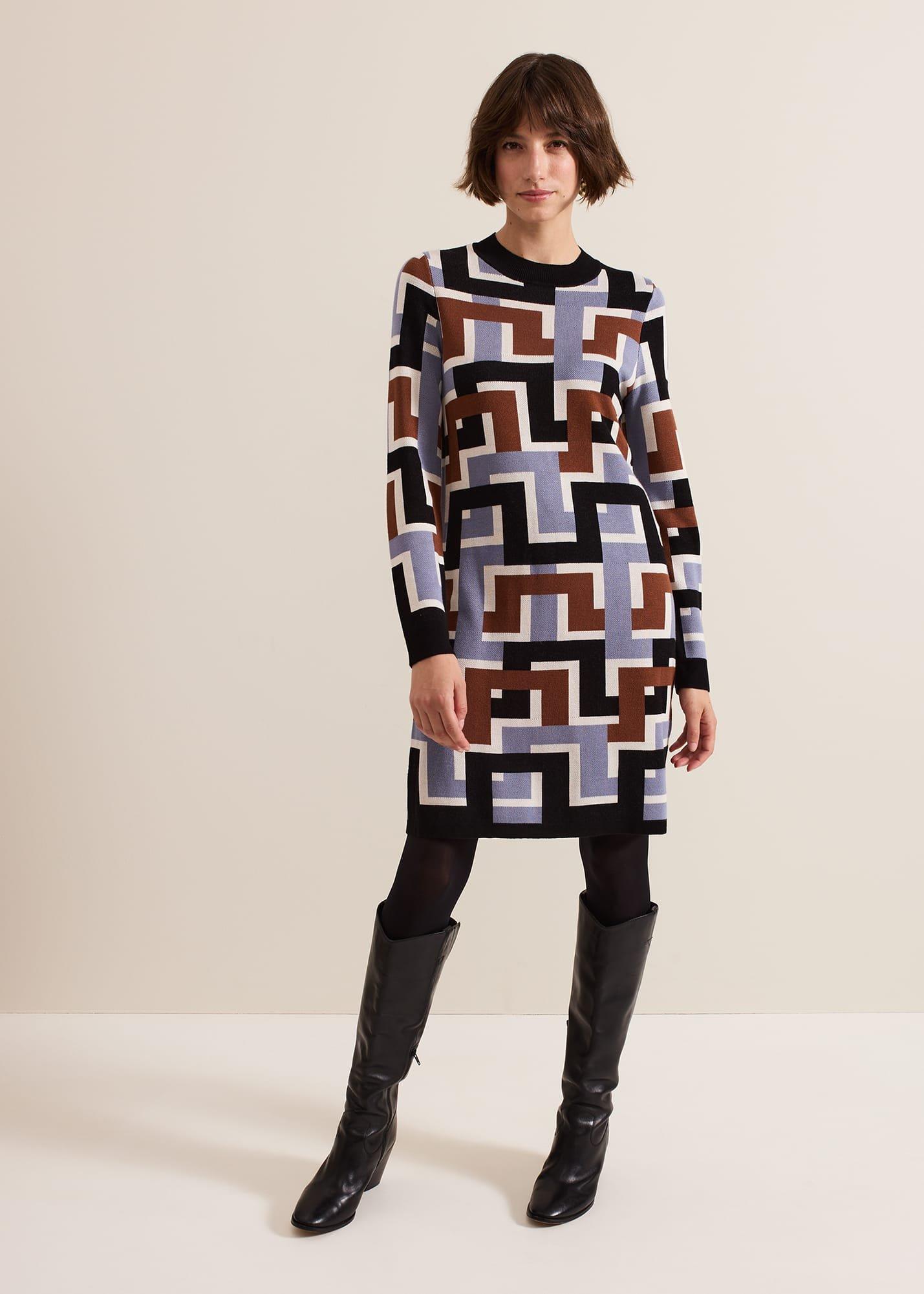 ${product-id}-Brianna Jacquard Tunic Knitted Dress-Multi-Coloured-${view-type}
