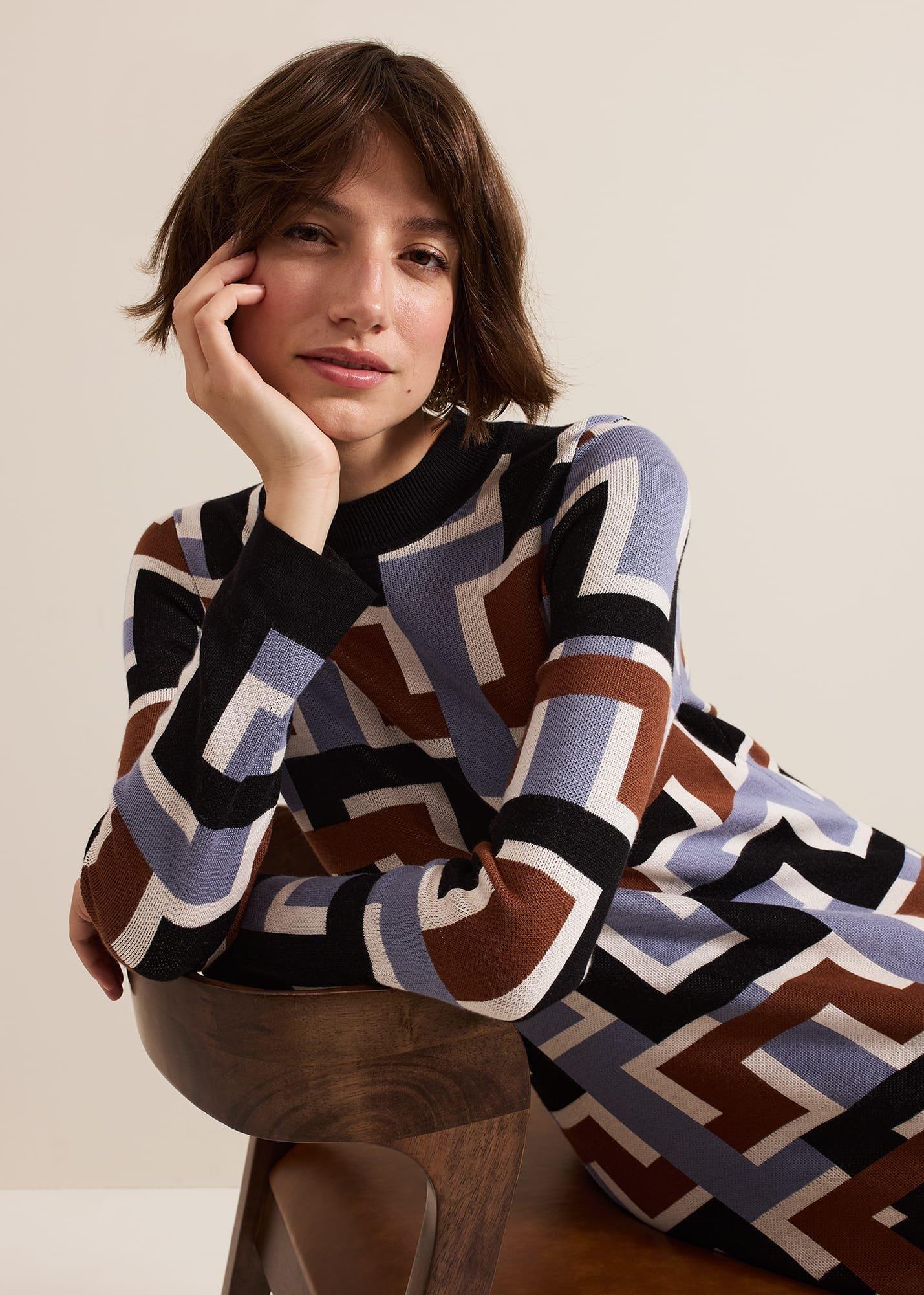 ${product-id}-Brianna Jacquard Tunic Knitted Dress-Multi-Coloured-${view-type}