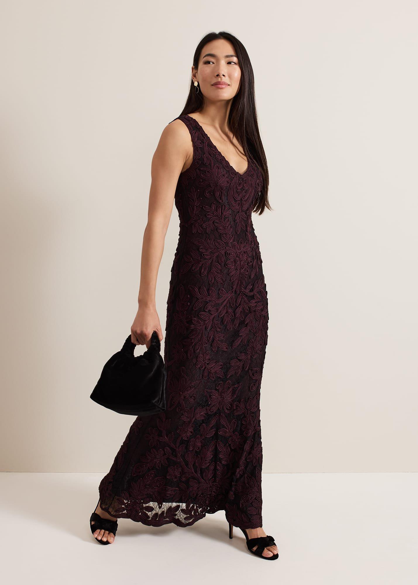 Montee Burgundy Tapework Maxi Dress