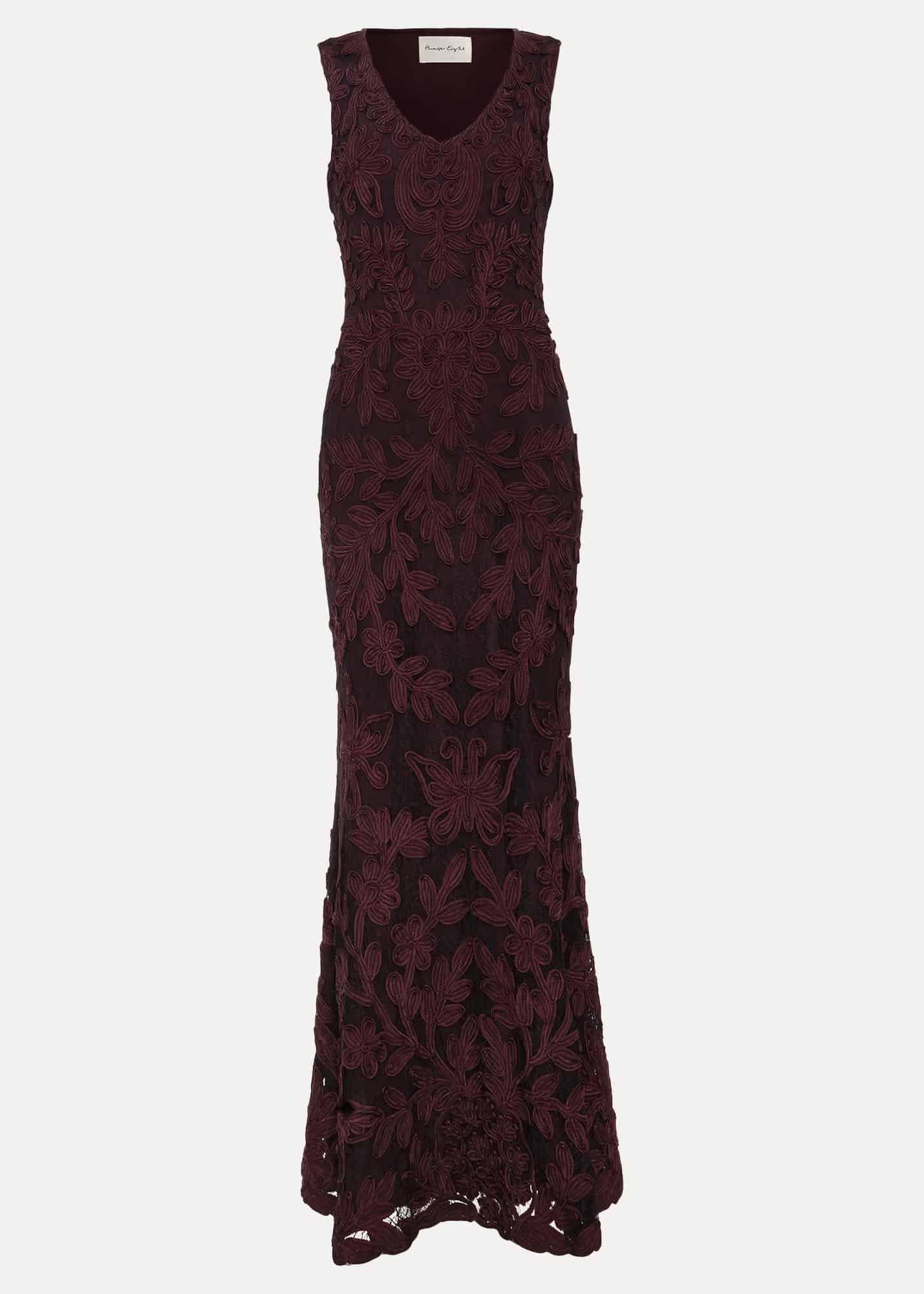 Montee Burgundy Tapework Maxi Dress