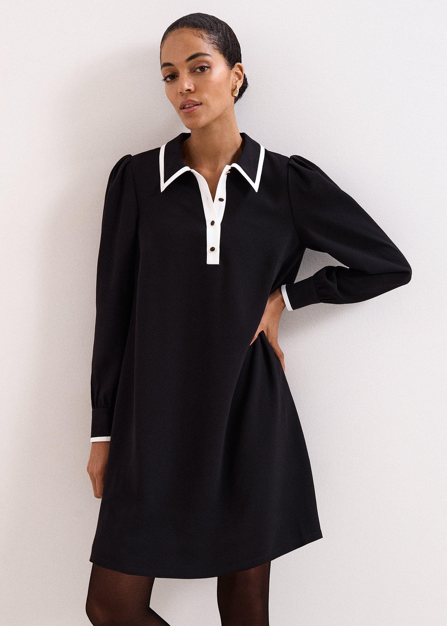 Gina Black Collar Swing Dress
