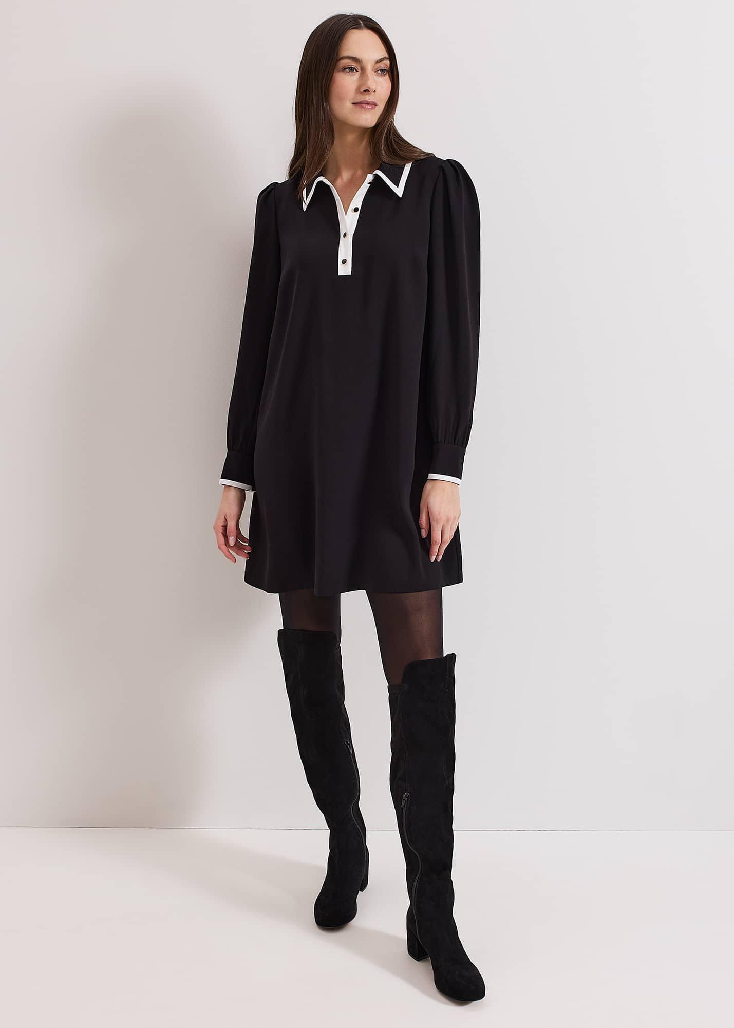 Gina Black Collar Swing Dress