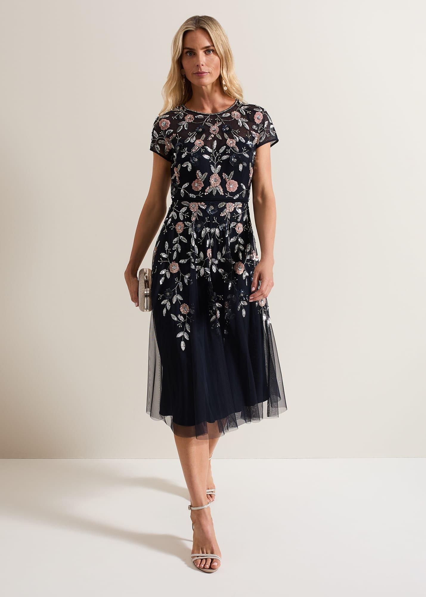 Giana Floral Embellished Midi Dress