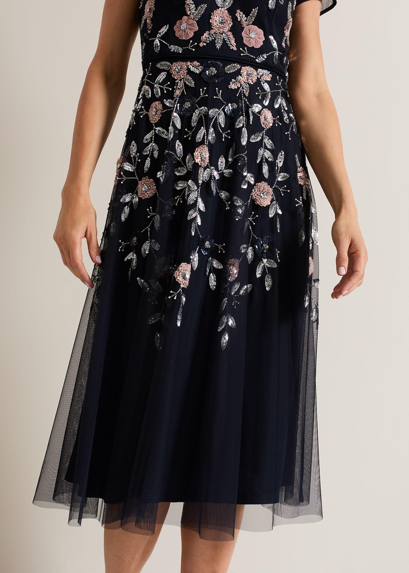 Giana Floral Embellished Midi Dress