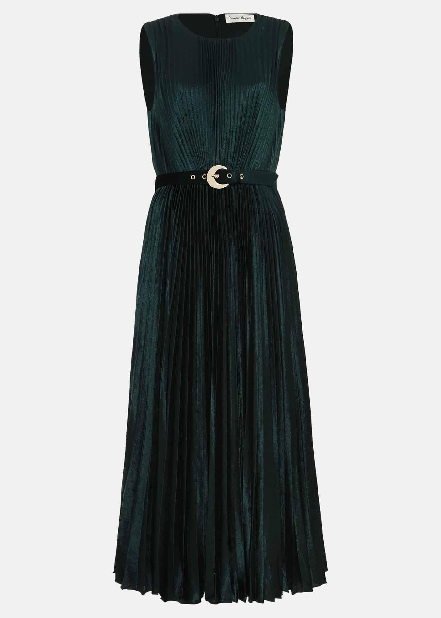 Simara Velvet Pleat Midi Dress