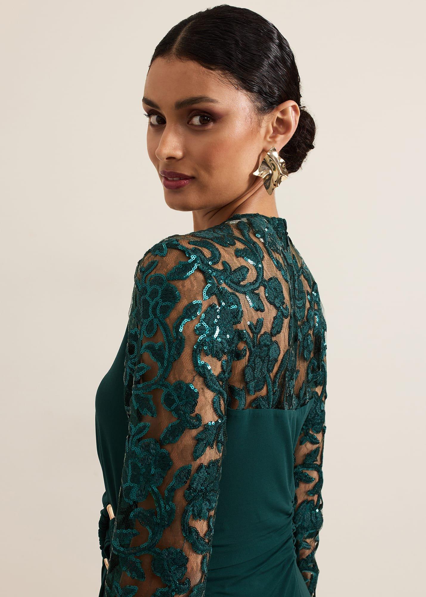 elegant green midi dress TORI STRUCTURED MIDI DRESS IN DEEP GREEN | CULT MIA main image 0