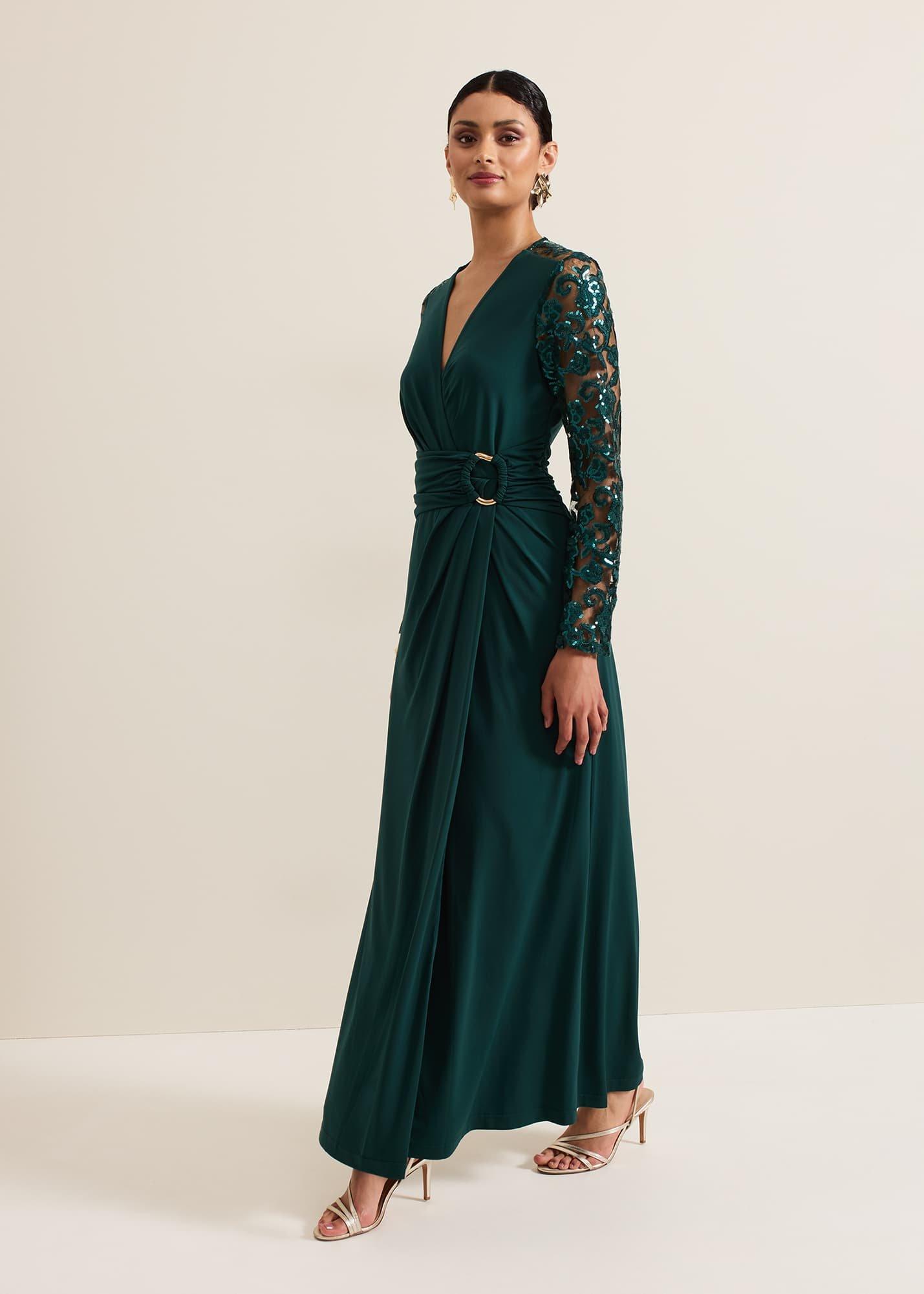Ilona Dark Green Sequin Maxi Dress