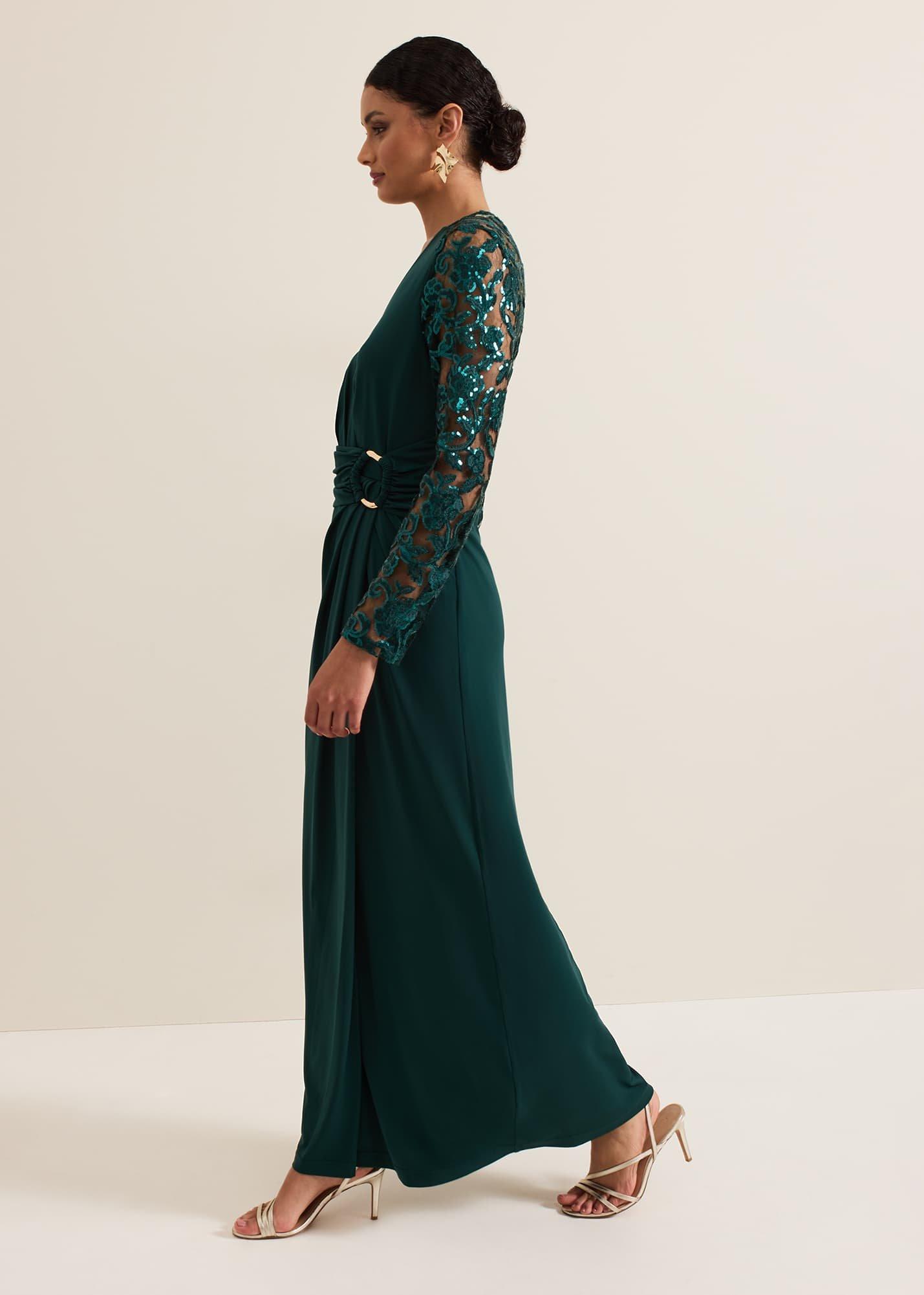 Ilona Dark Green Sequin Maxi Dress | Phase Eight ROW |