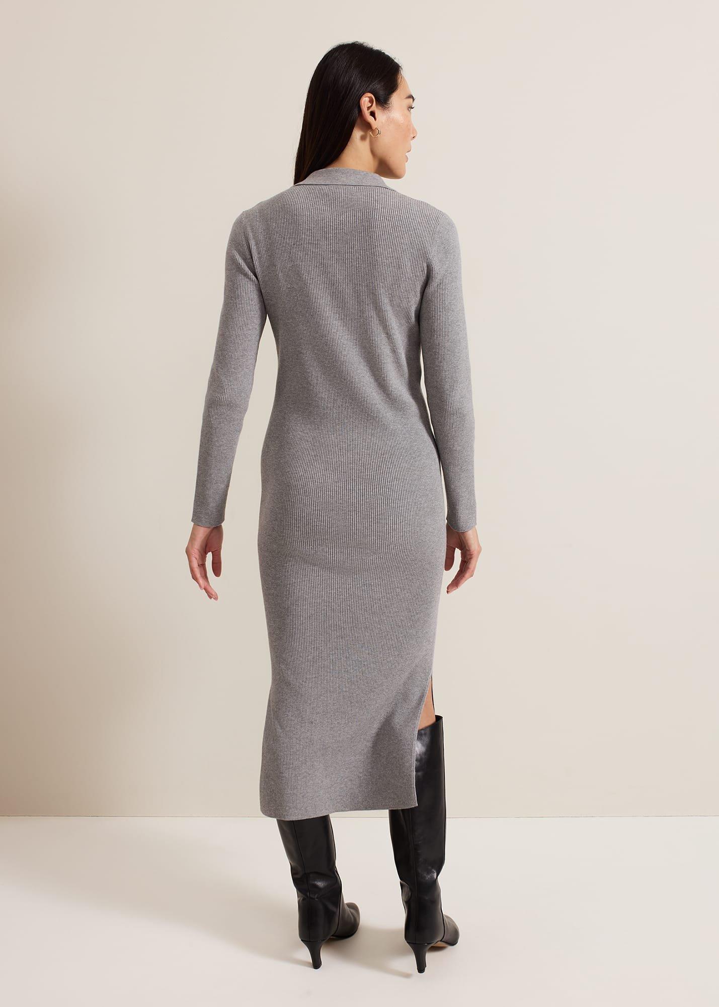Lucy Collared Popper Column Midi Dress