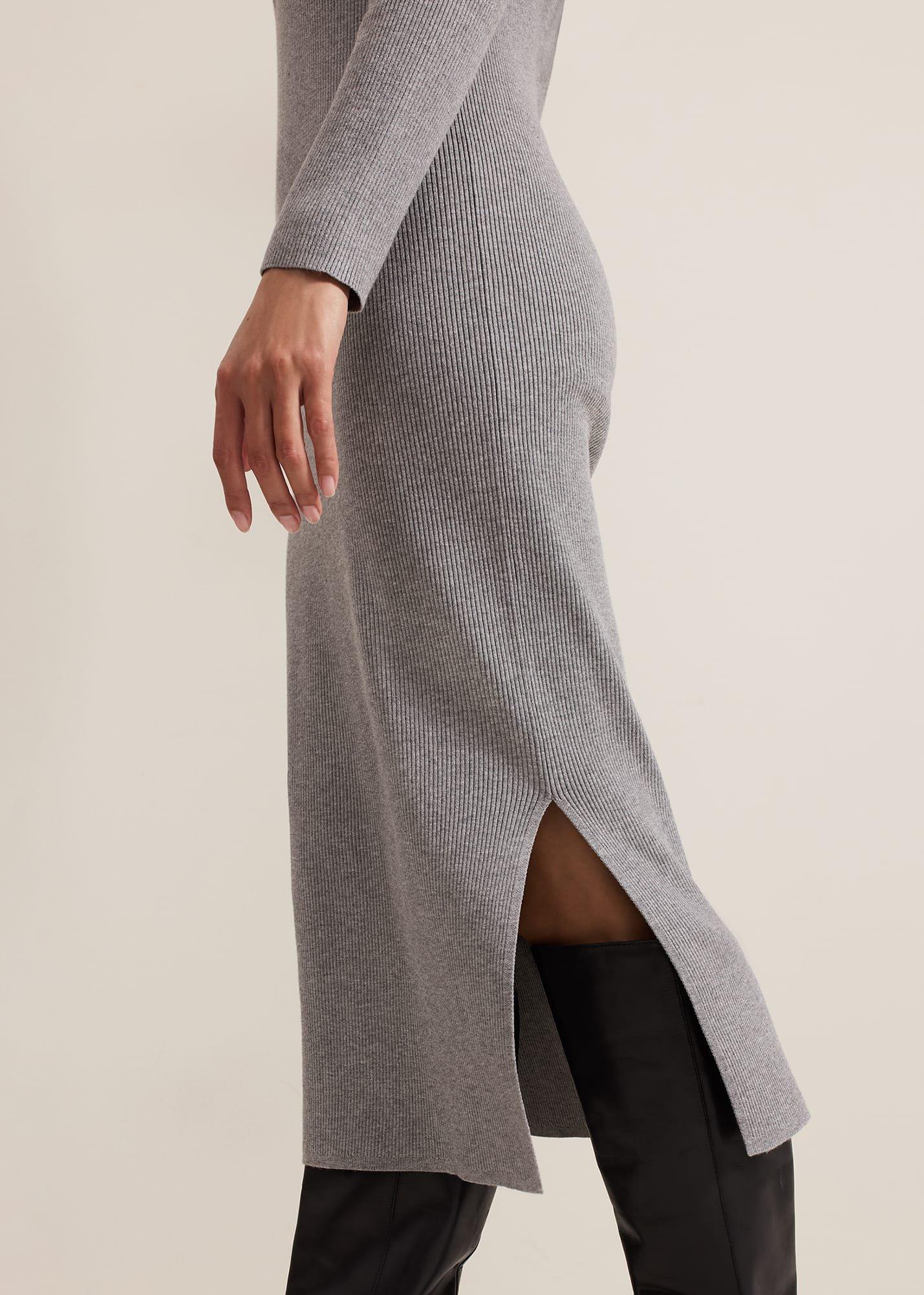 ${product-id}-Lucy Collared Popper Column Midi Dress-Grey-${view-type}