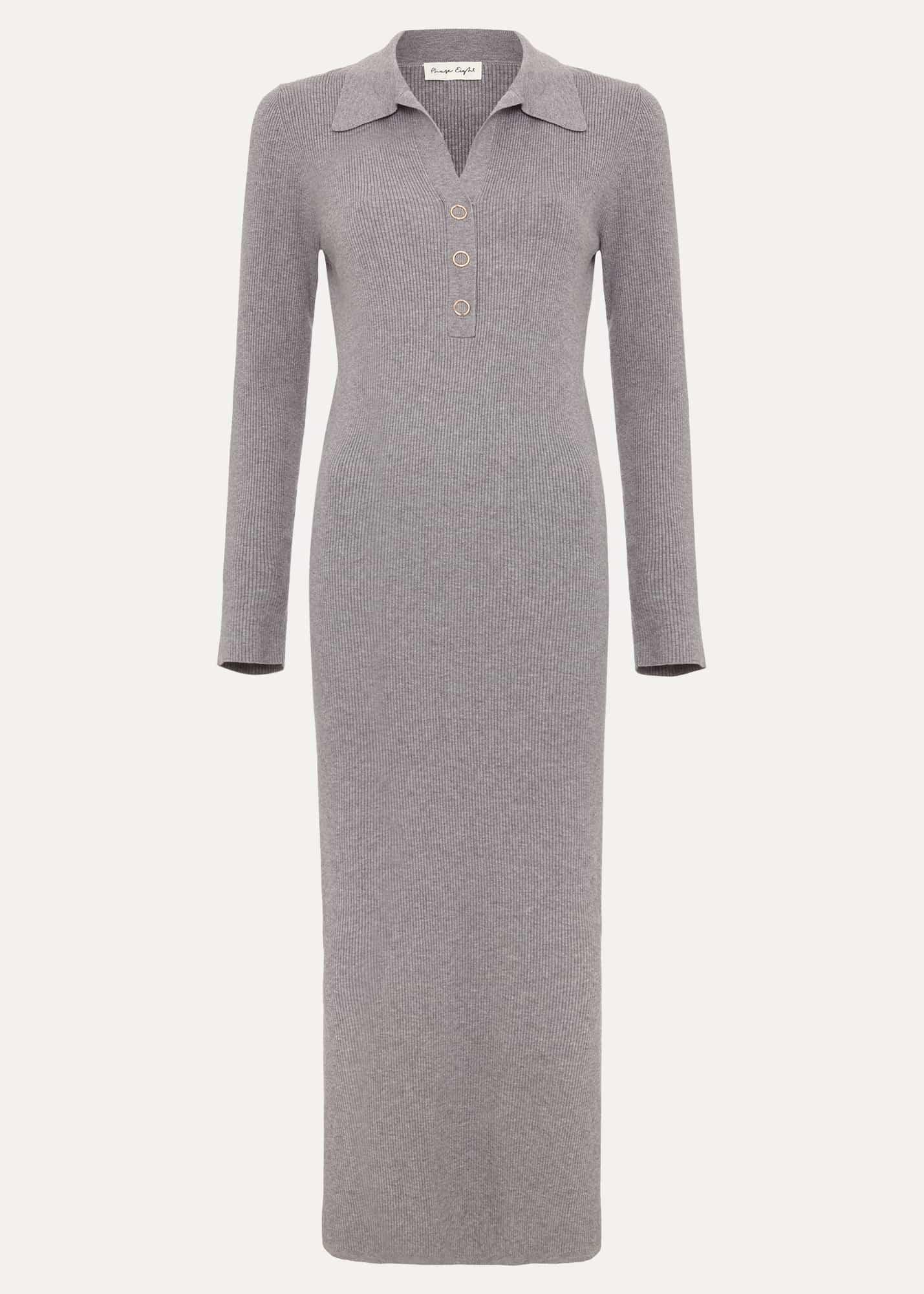 Lucy Collared Popper Column Midi Dress