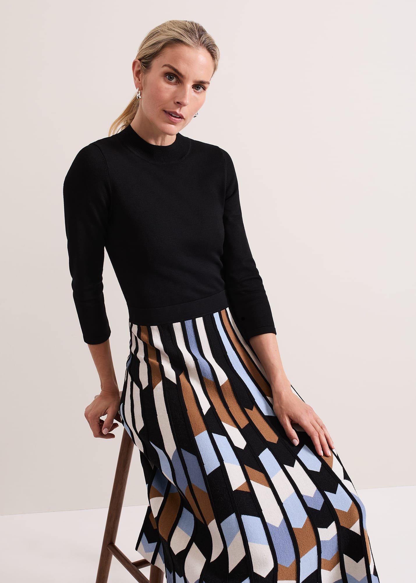 ${product-id}-Maci Pleated Sunray Midi Dress-Black Multi-${view-type}