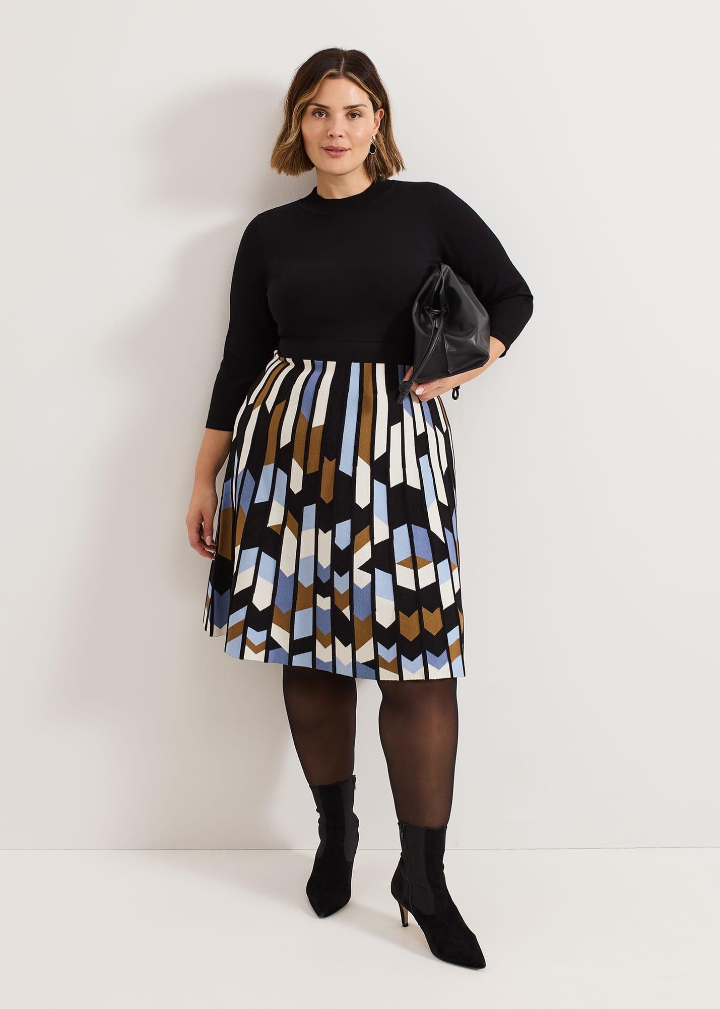 ${product-id}-Maci Pleated Sunray Midi Dress-Black Multi-${view-type}