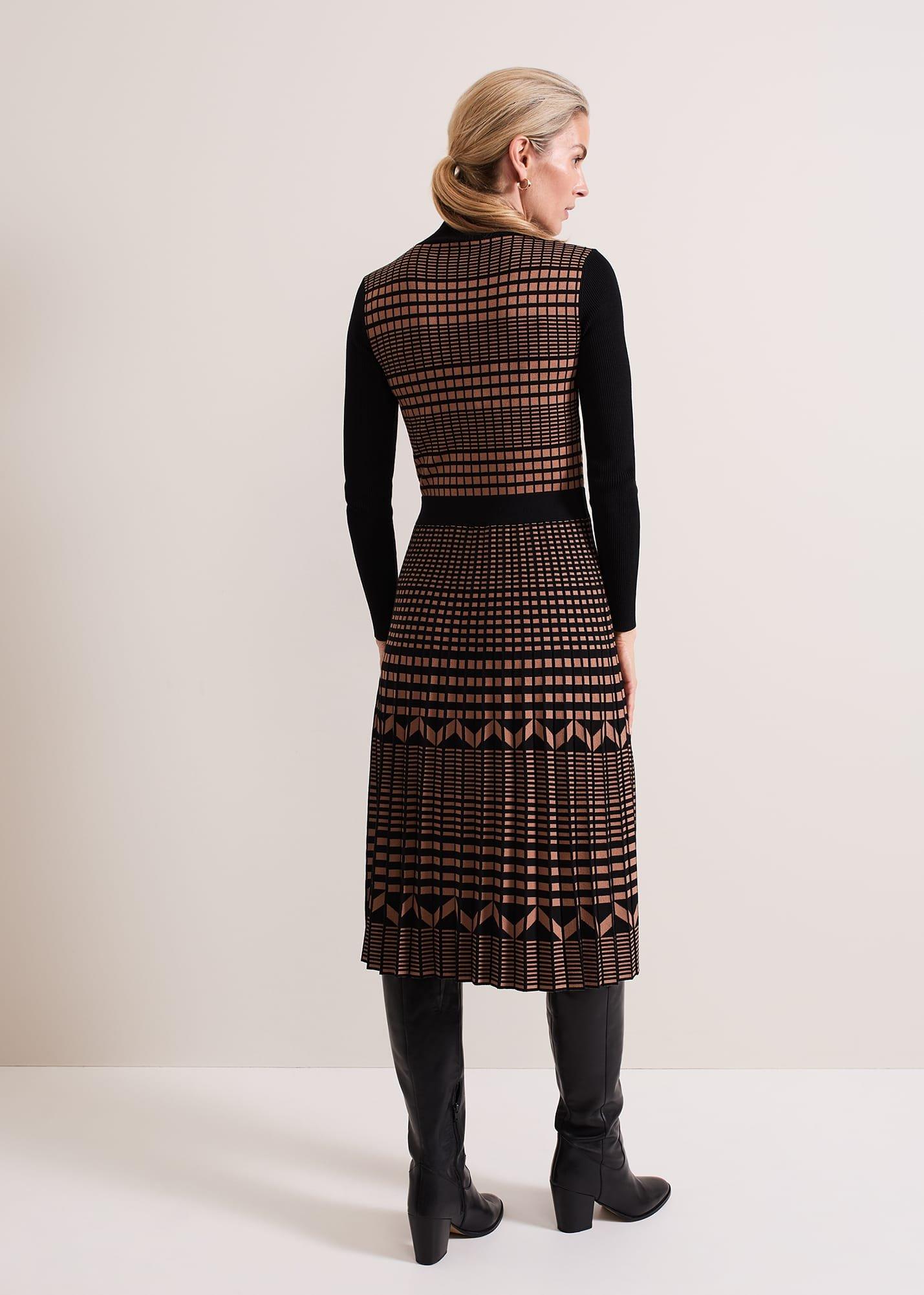 ${product-id}-Bethan Geo Jaquard Midi Dress-Tan-${view-type}