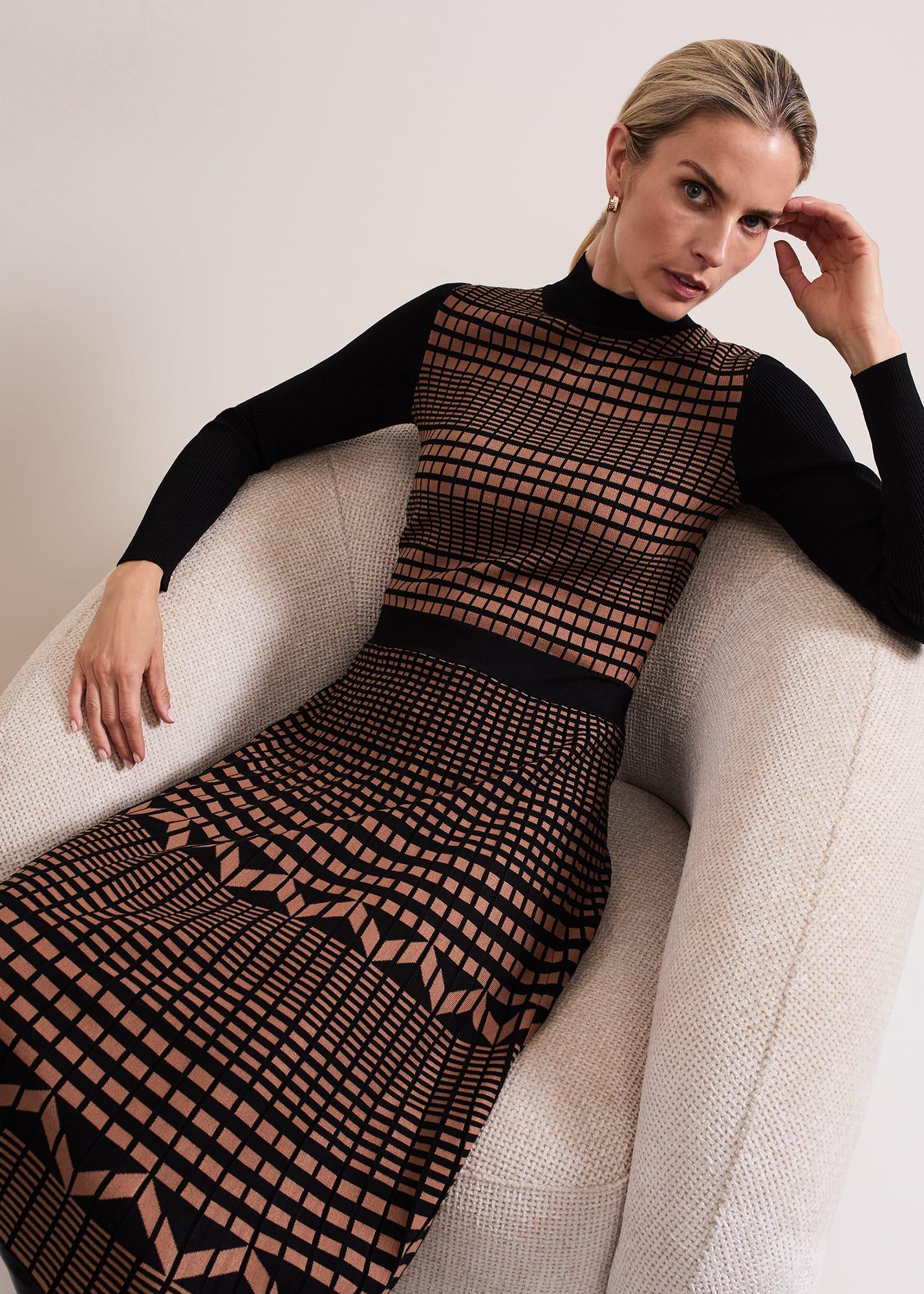 ${product-id}-Bethan Geo Jaquard Midi Dress-Tan-${view-type}