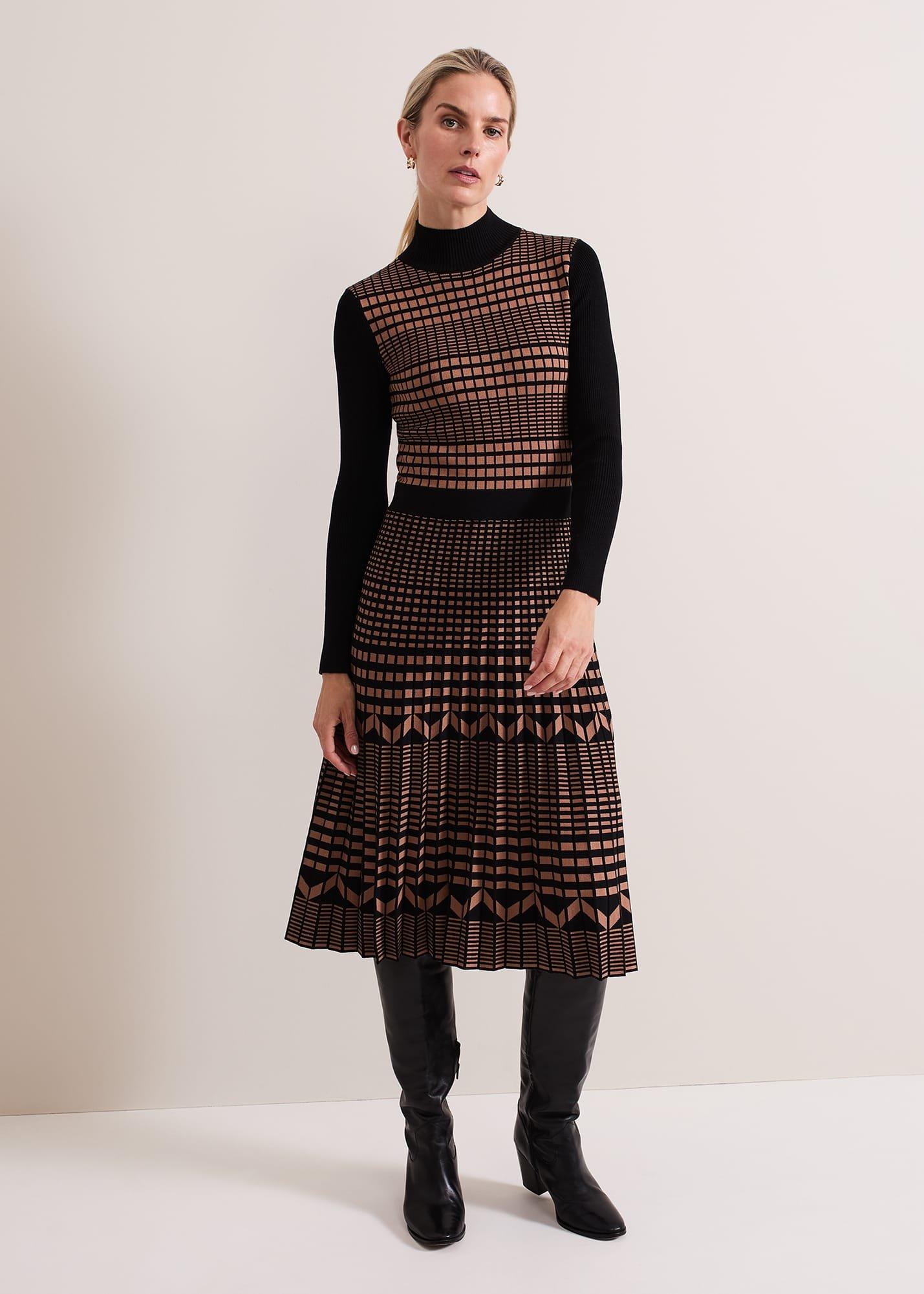 ${product-id}-Bethan Geo Jaquard Midi Dress-Tan-${view-type}