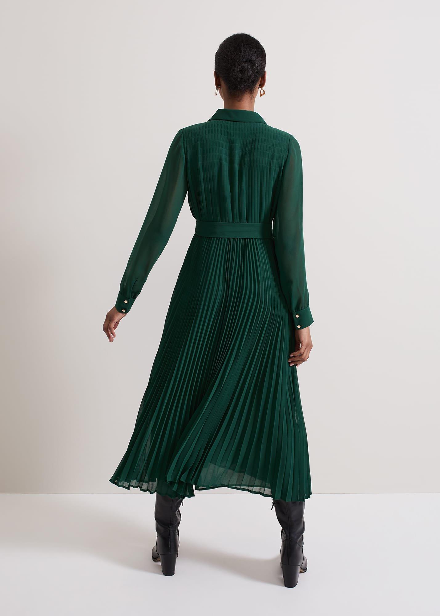 Gabriela Green Pleated Shirt Dress