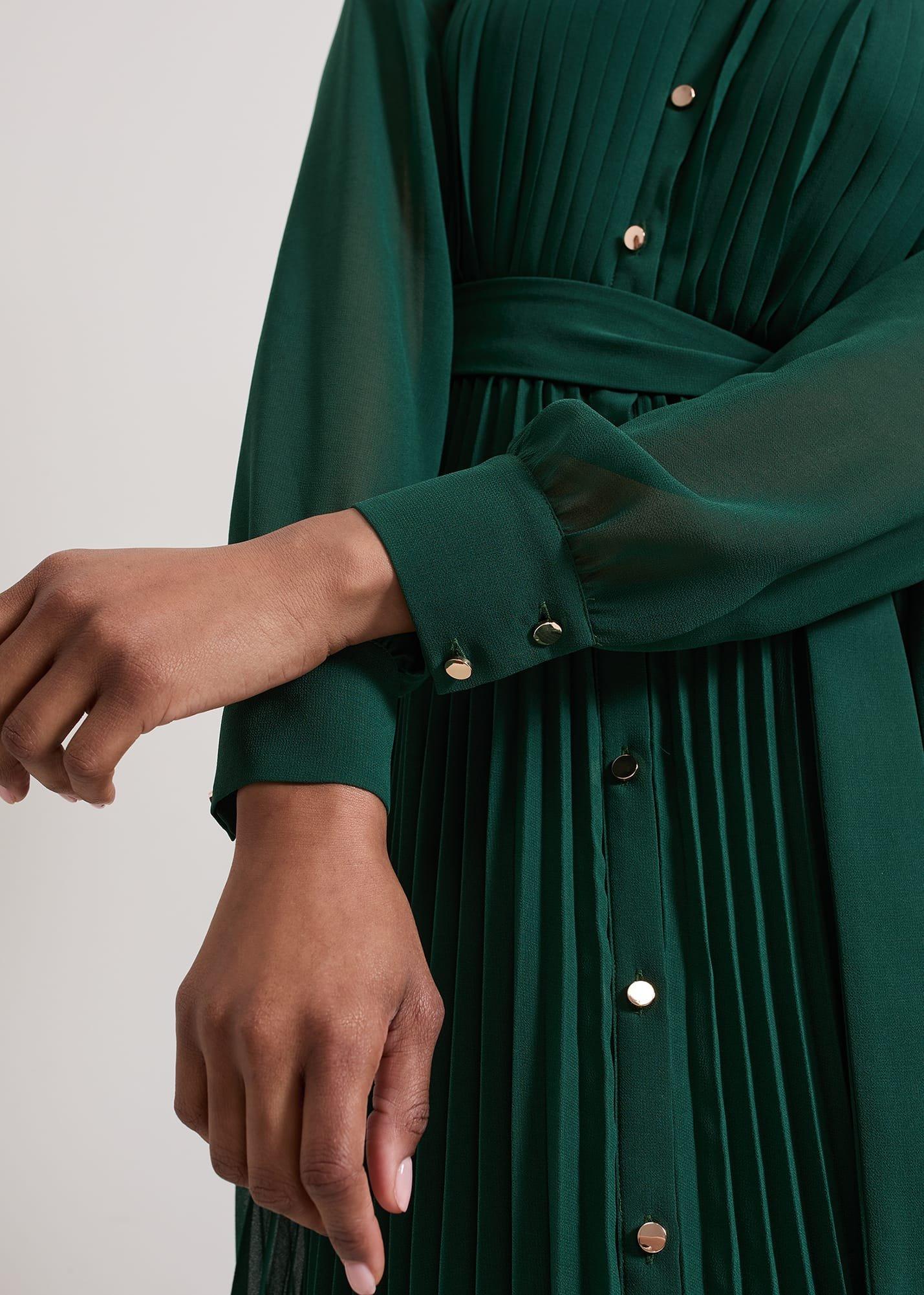 Gabriela Green Pleated Shirt Dress