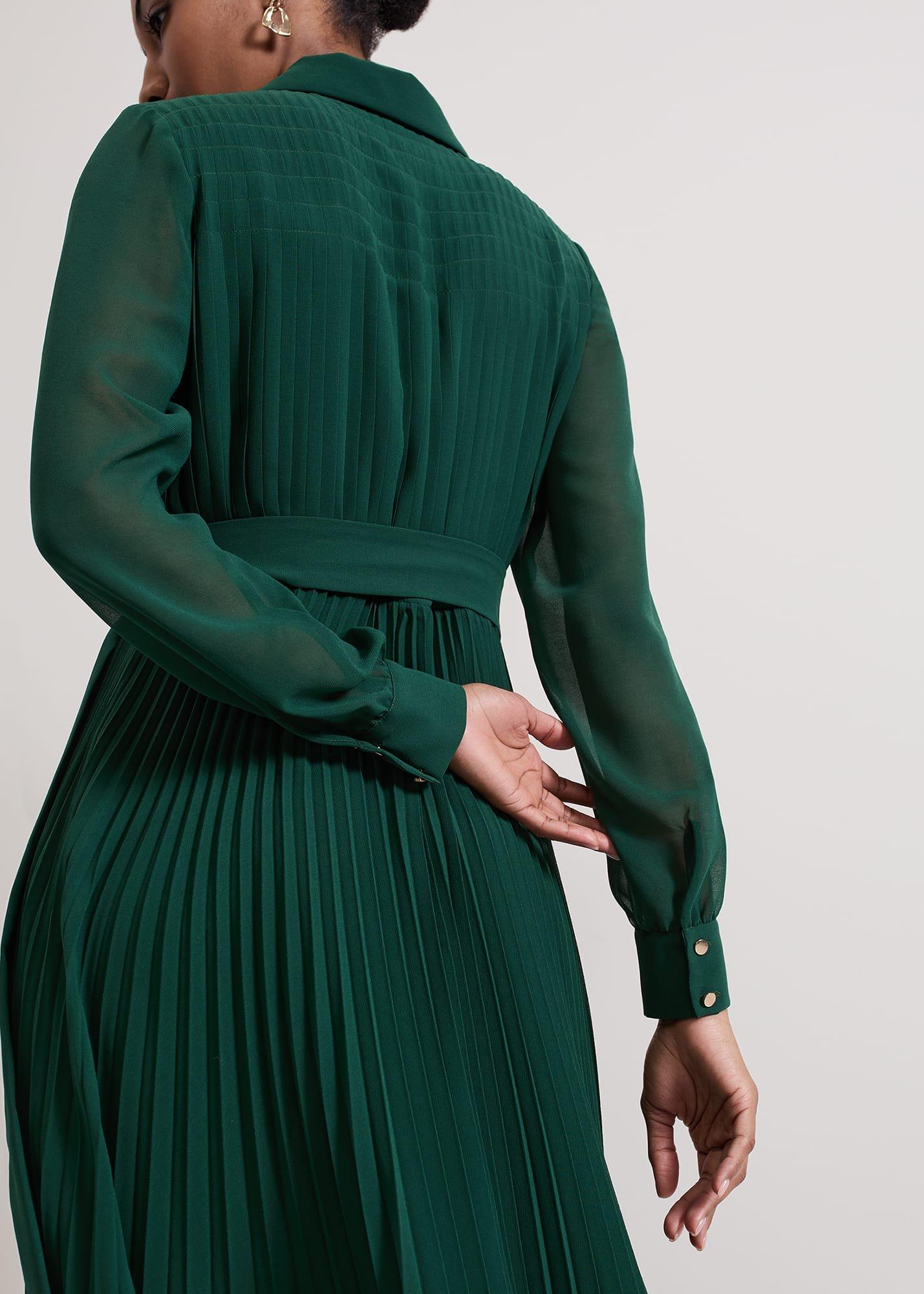 Gabriela Green Pleated Shirt Dress