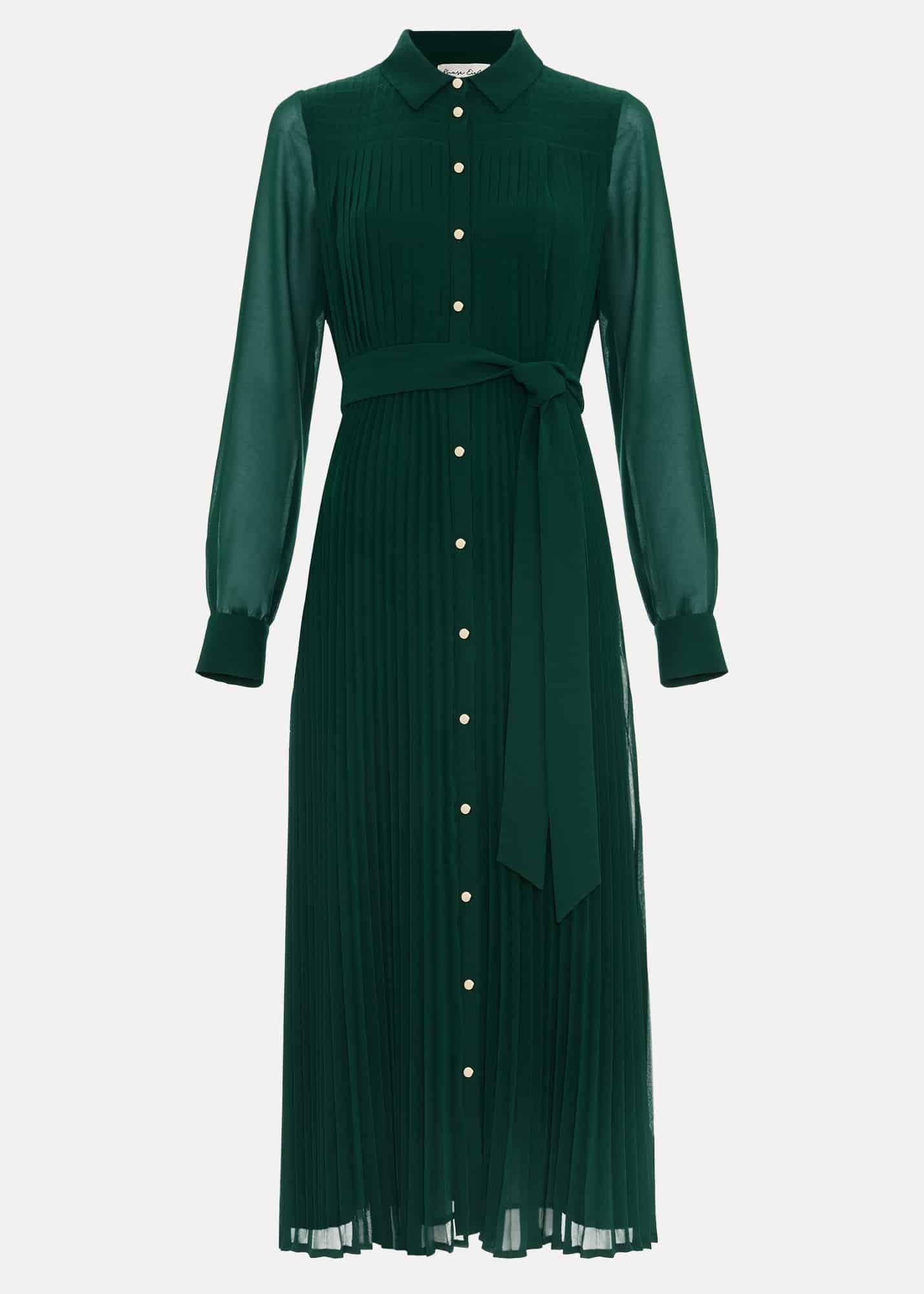Gabriela Green Pleated Shirt Dress
