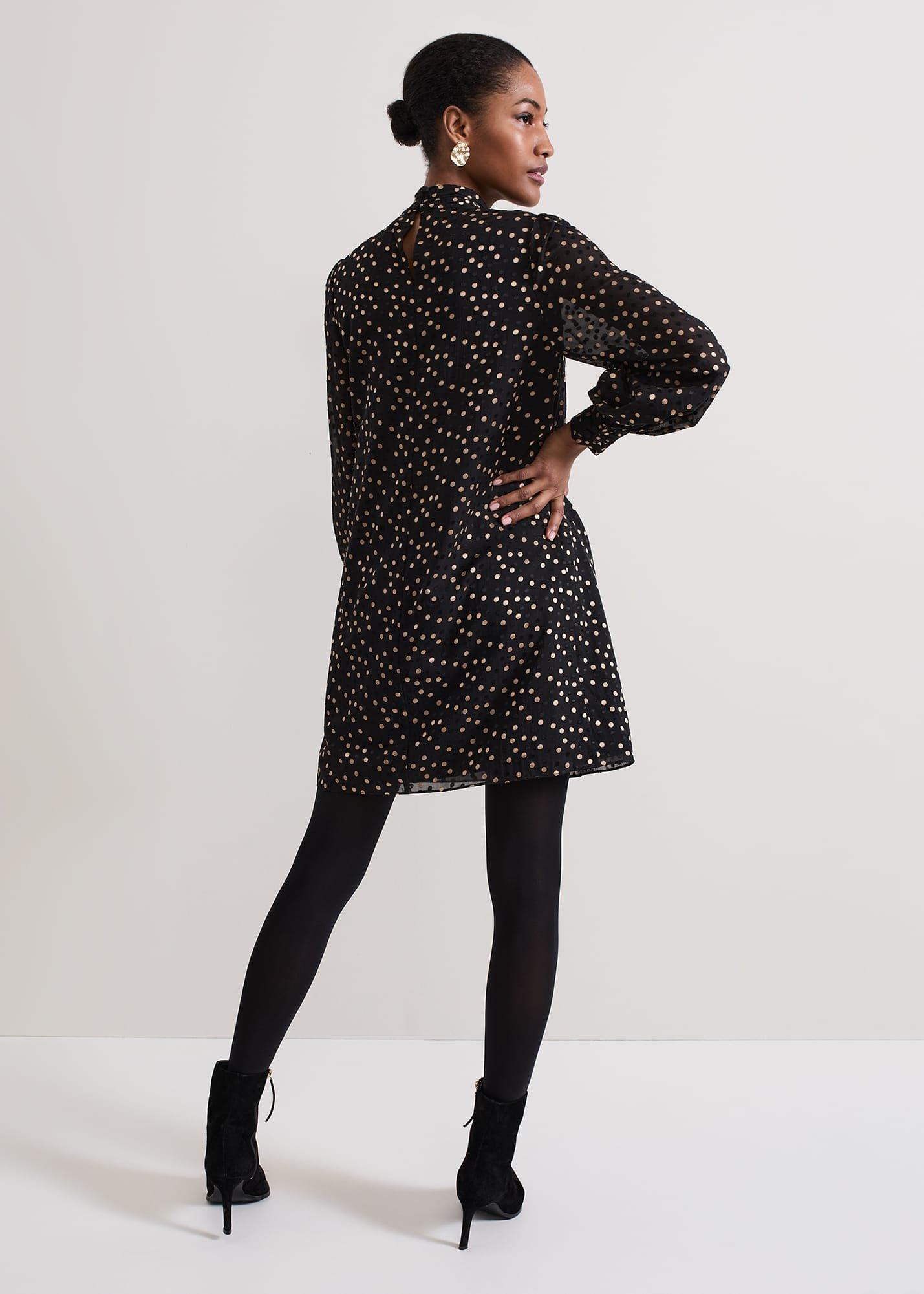 Mabel Black Dotty Swing Dress