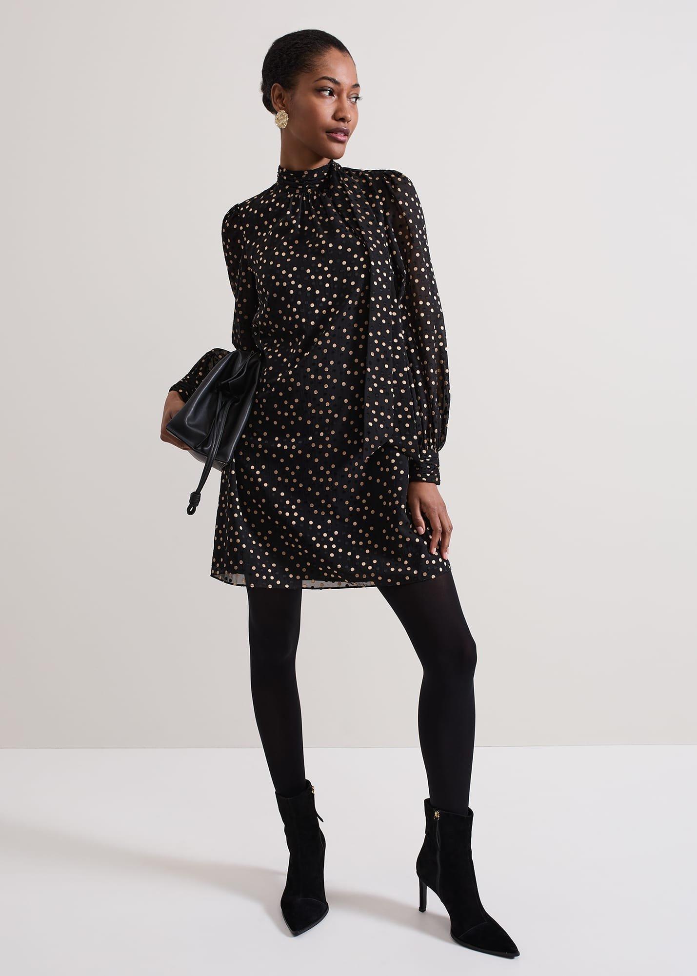 Mabel Black Dotty Swing Dress