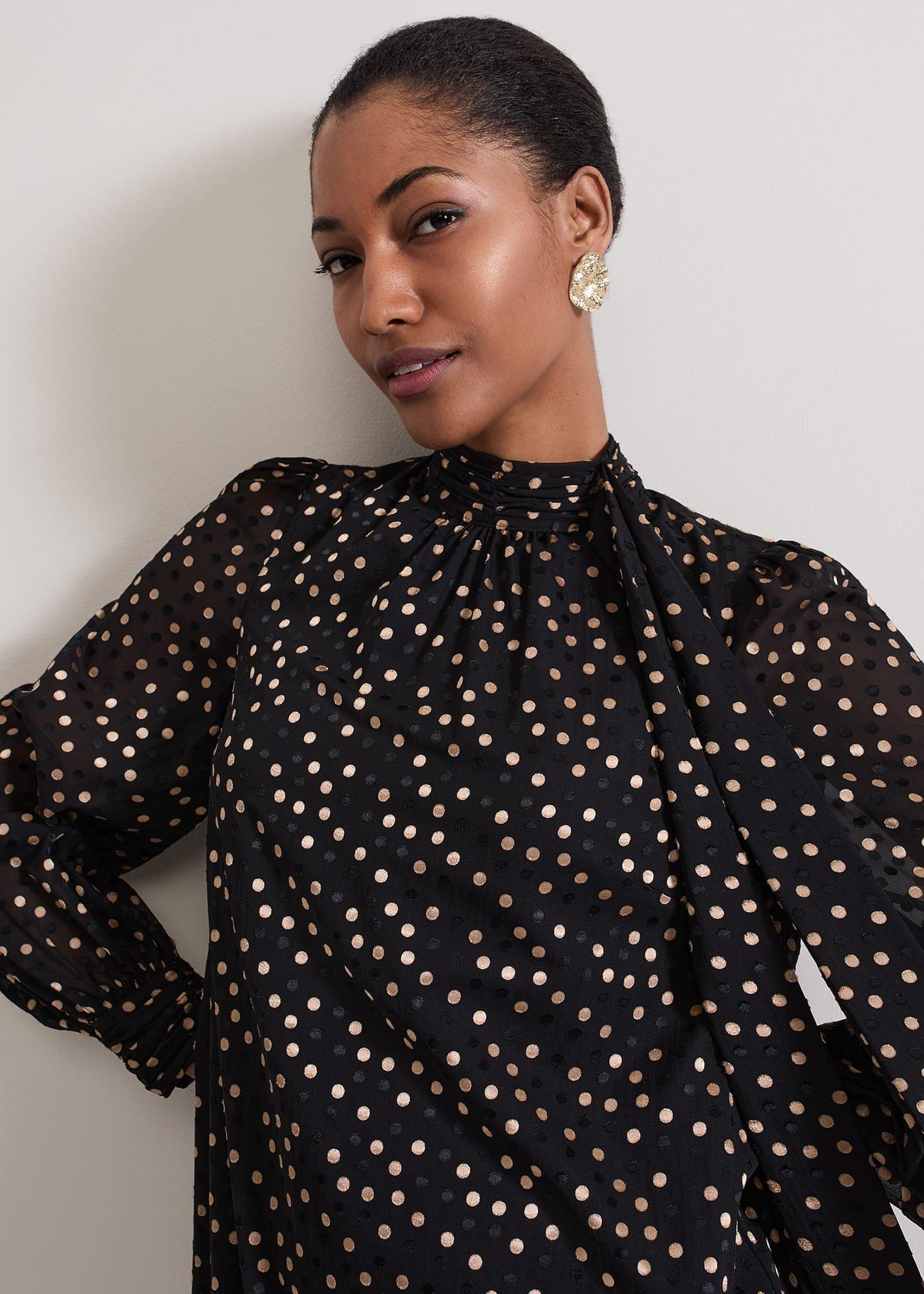 Mabel Black Dotty Swing Dress
