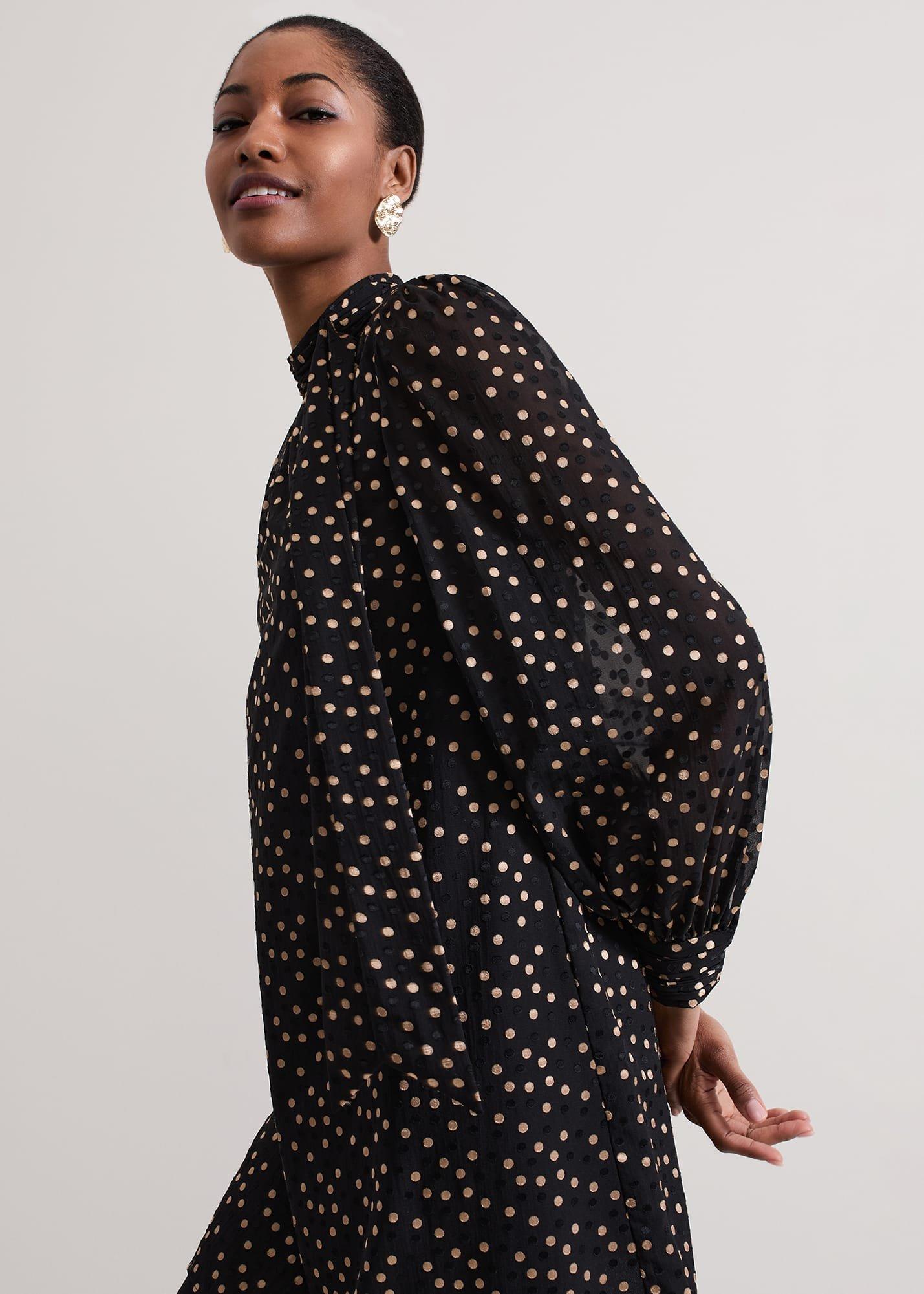 Mabel Black Dotty Swing Dress