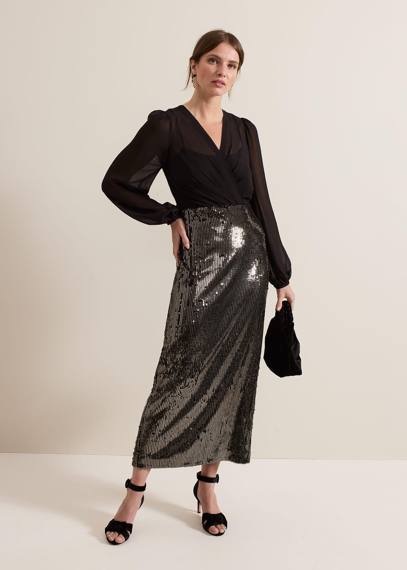 Petite Aniya Sequin Long Sleeve Dress