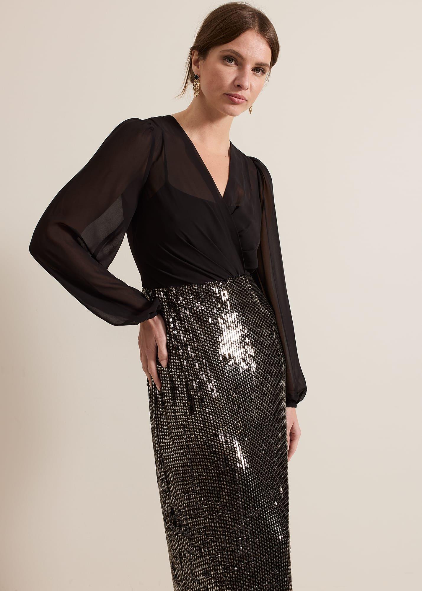 ${product-id}-Petite Aniya Sequin Long Sleeve Dress-Black/Multi-${view-type}