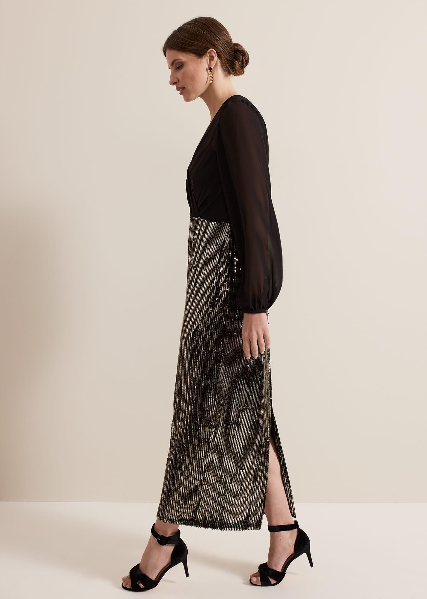 ${product-id}-Petite Aniya Sequin Long Sleeve Dress-Black/Multi-${view-type}