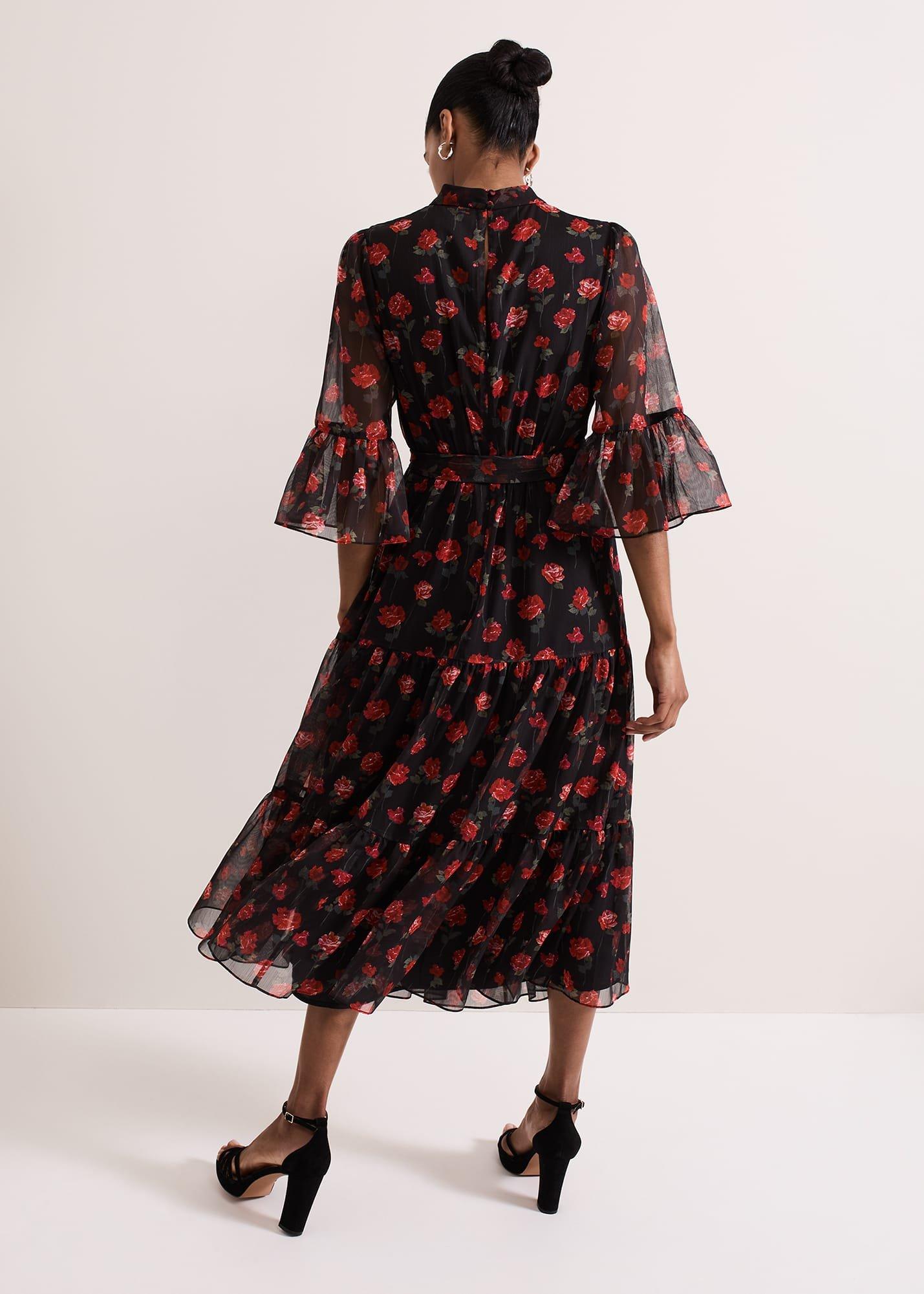 ${product-id}-Lela Floral Textured Midi Dress-Black/Multi-${view-type}