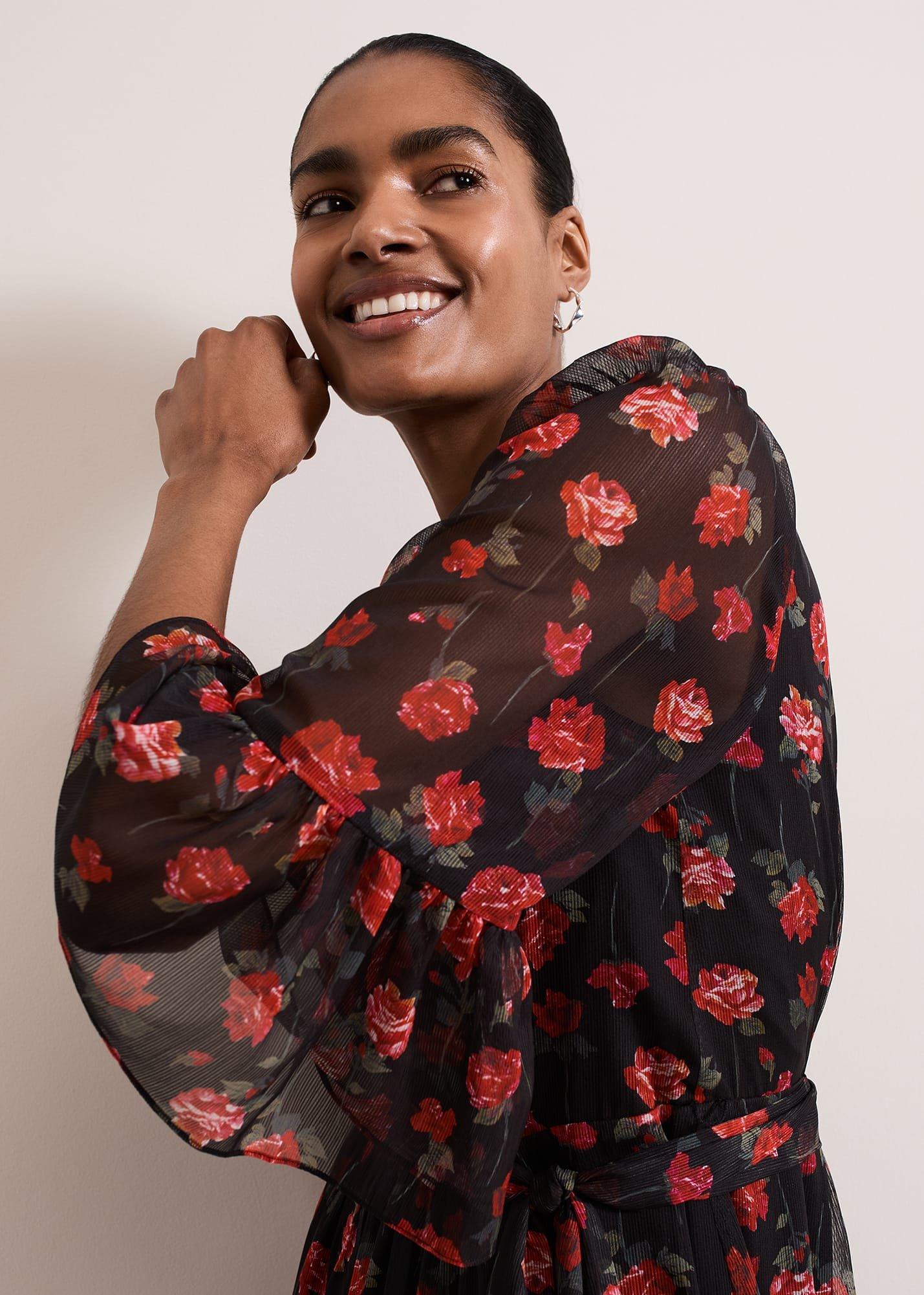 ${product-id}-Lela Floral Textured Midi Dress-Black/Multi-${view-type}