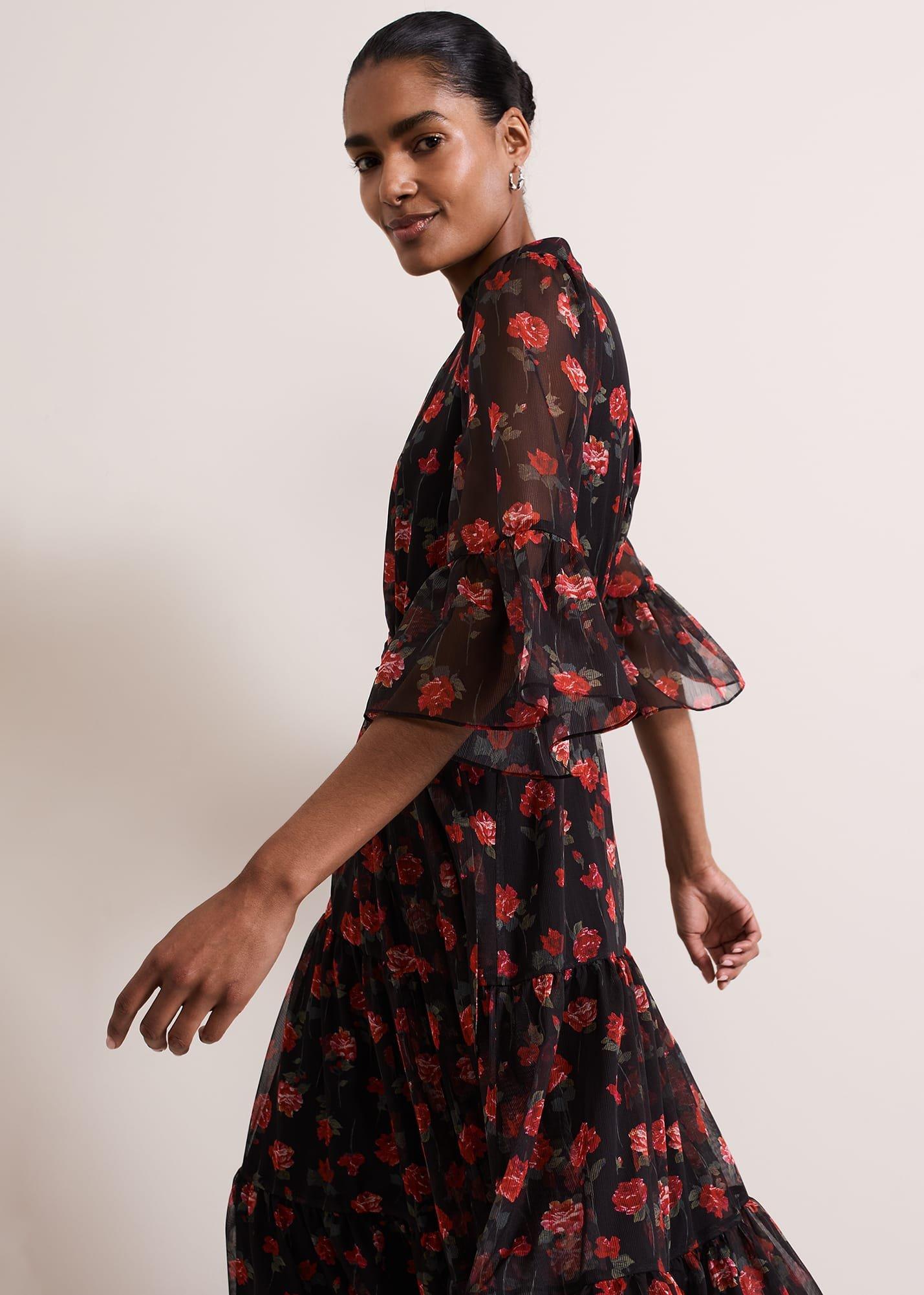 ${product-id}-Lela Floral Textured Midi Dress-Black/Multi-${view-type}