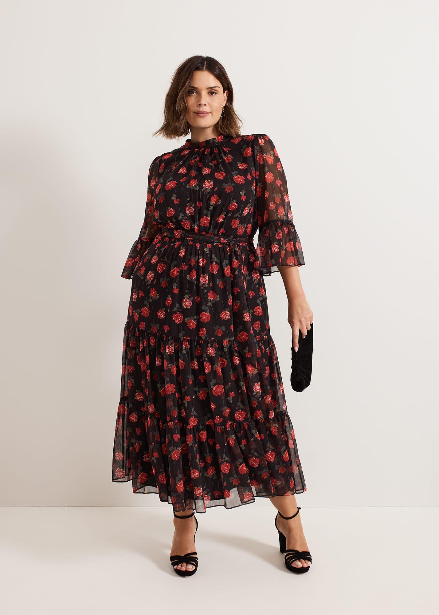 ${product-id}-Lela Floral Textured Midi Dress-Black/Multi-${view-type}