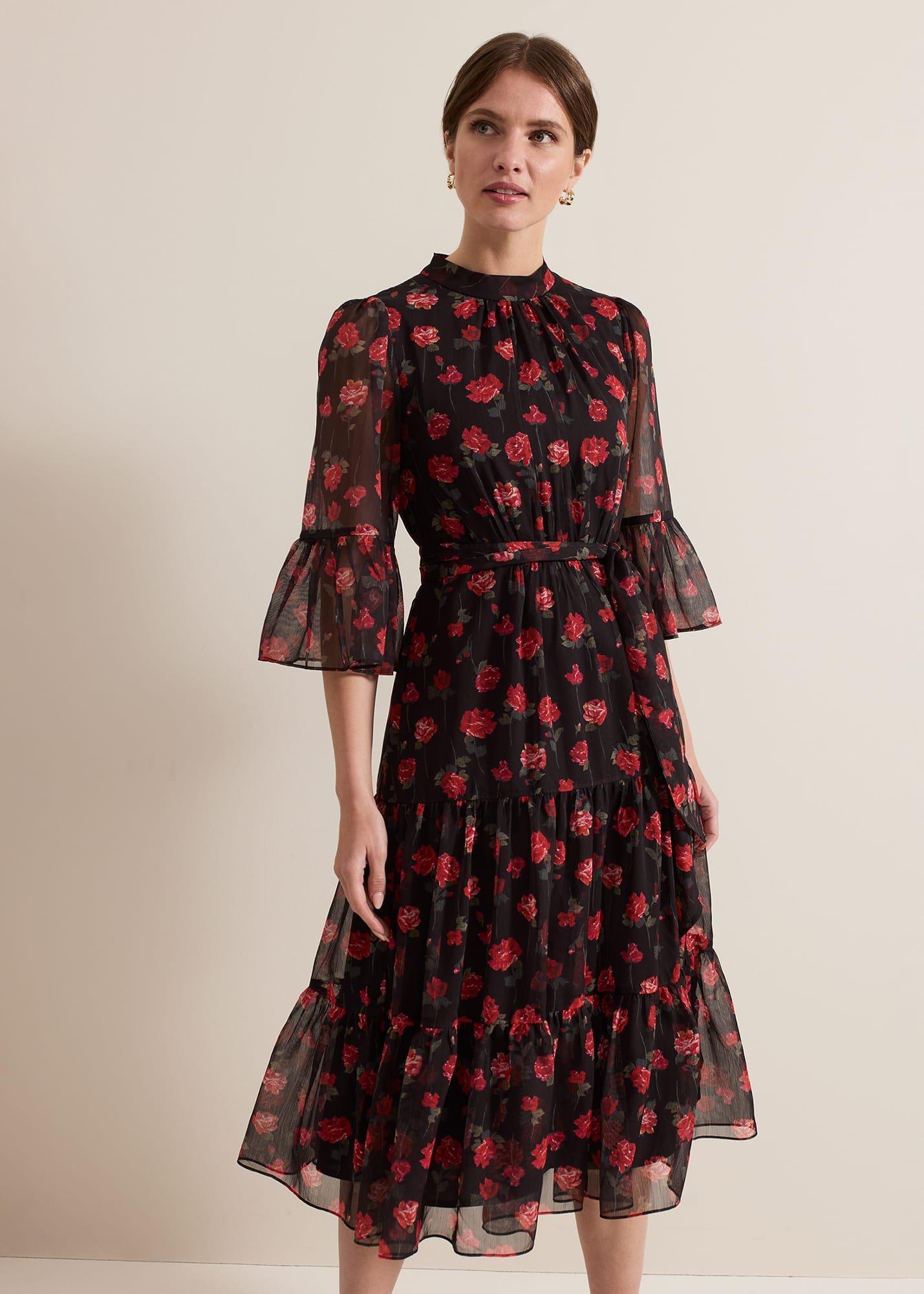${product-id}-Petite Lela Floral Textured Midi Dress-Black/Multi-${view-type}