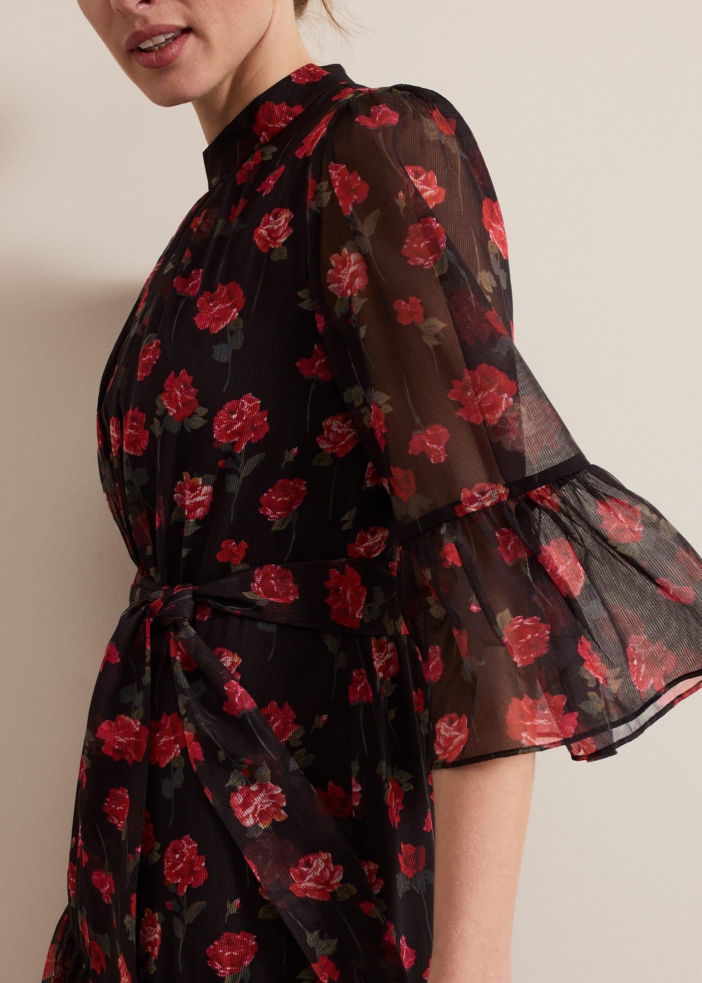 ${product-id}-Petite Lela Floral Textured Midi Dress-Black/Multi-${view-type}