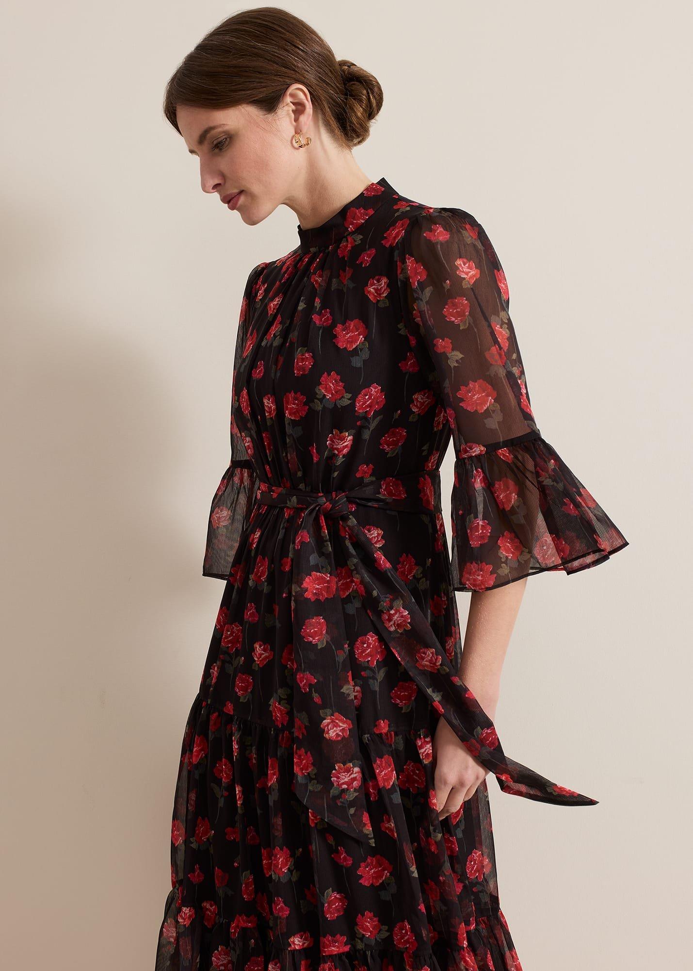 ${product-id}-Petite Lela Floral Textured Midi Dress-Black/Multi-${view-type}