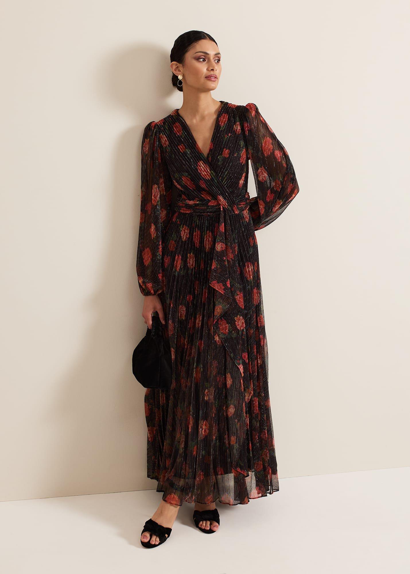 Kenzia Wrap Floral Shimmer Maxi Dress