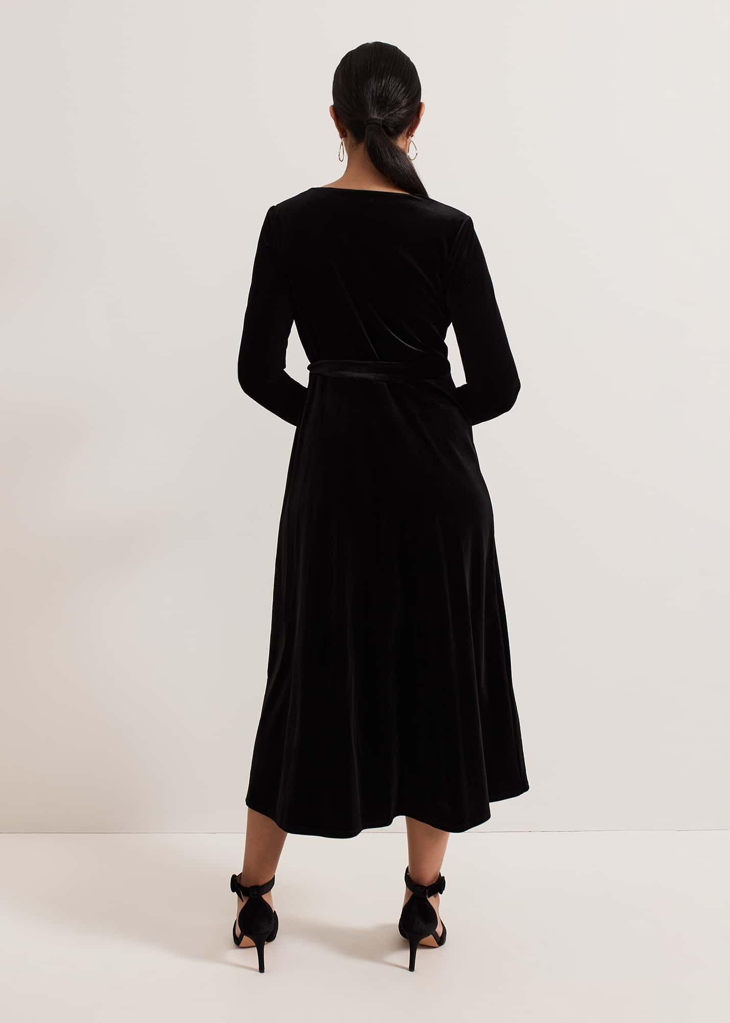 Petite Julia Black Velvet Wrap Dress