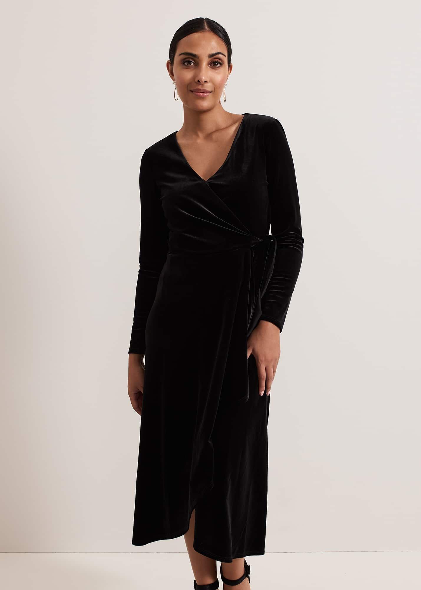 ${product-id}-Petite Julia Black Velvet Wrap Dress-Black-${view-type}